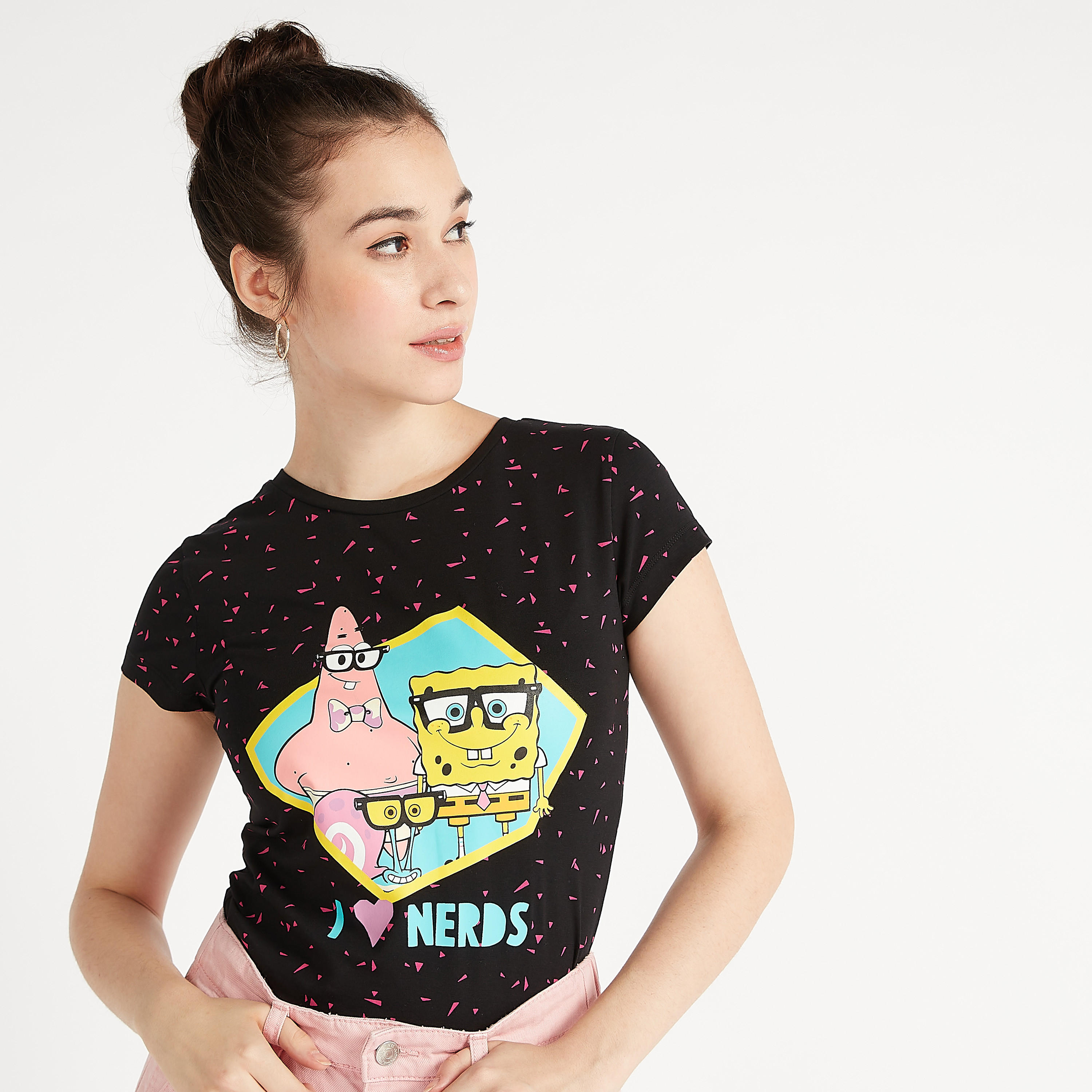 Printed Crew Neck T-shirt with Cap Sleeves-women-clothing-tshirts-image-3