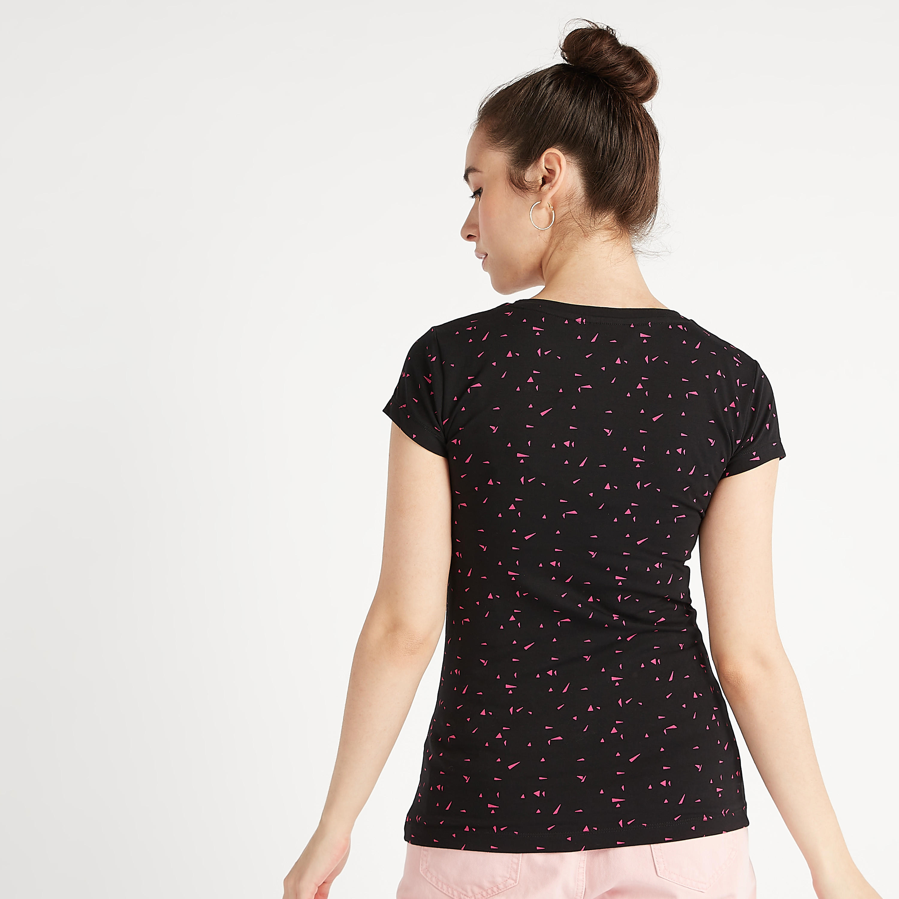 Printed Crew Neck T-shirt with Cap Sleeves-women-clothing-tshirts-image-4