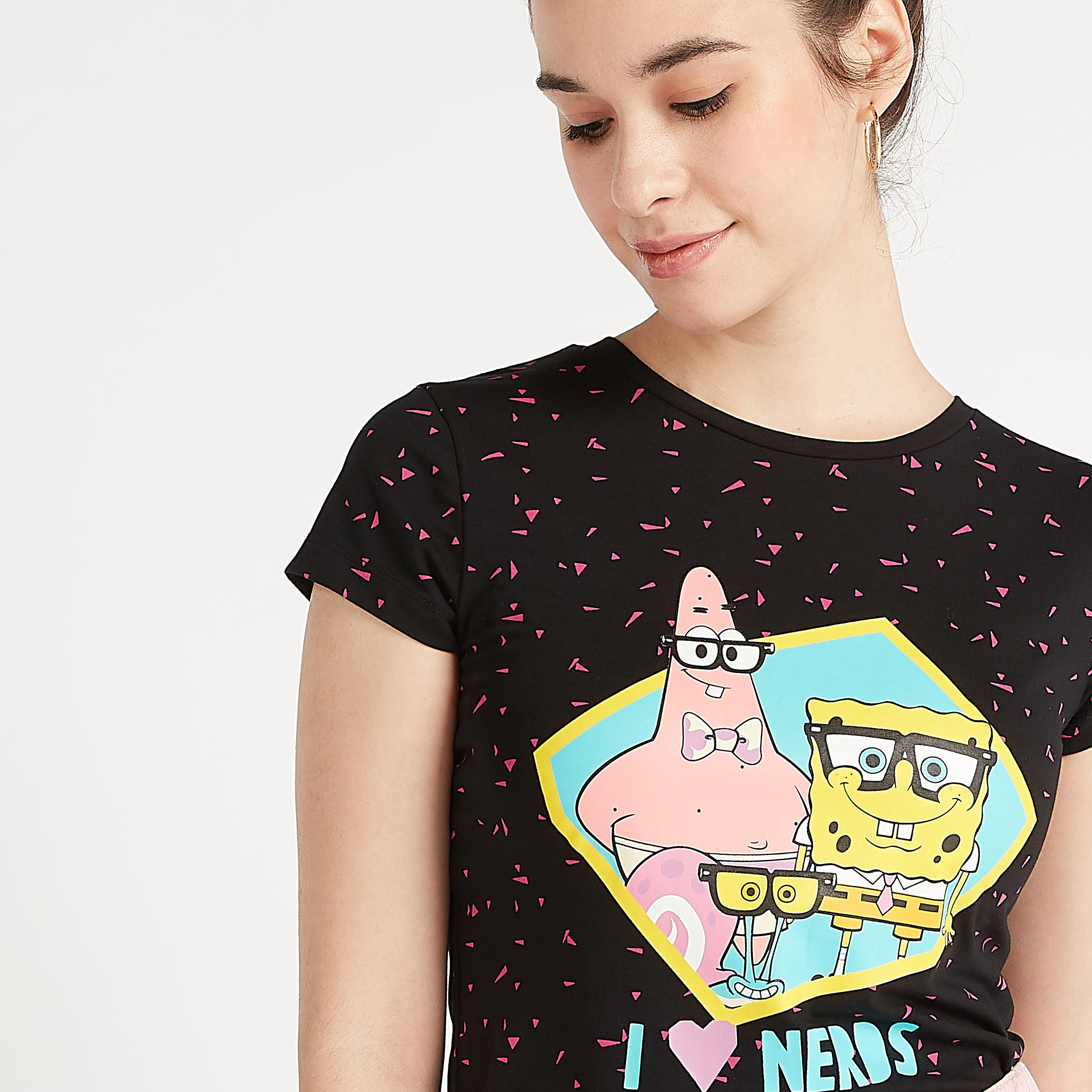 Printed Crew Neck T-shirt with Cap Sleeves-women-clothing-tshirts-image-5