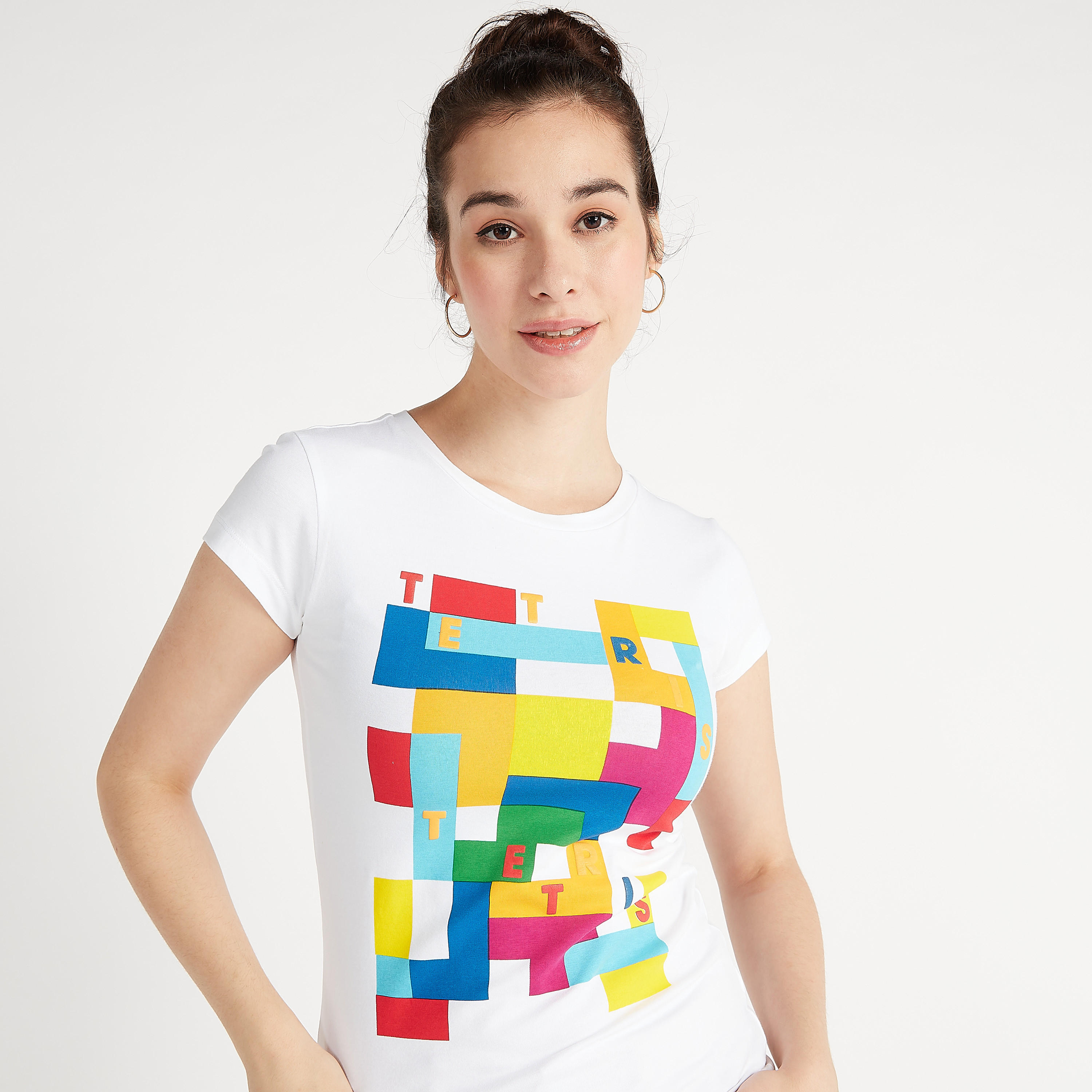 تيشيرت سكيني فيت بياقة ضيّقة وأكمام قصيرة وطبعات-women-clothing-tshirts-image-1