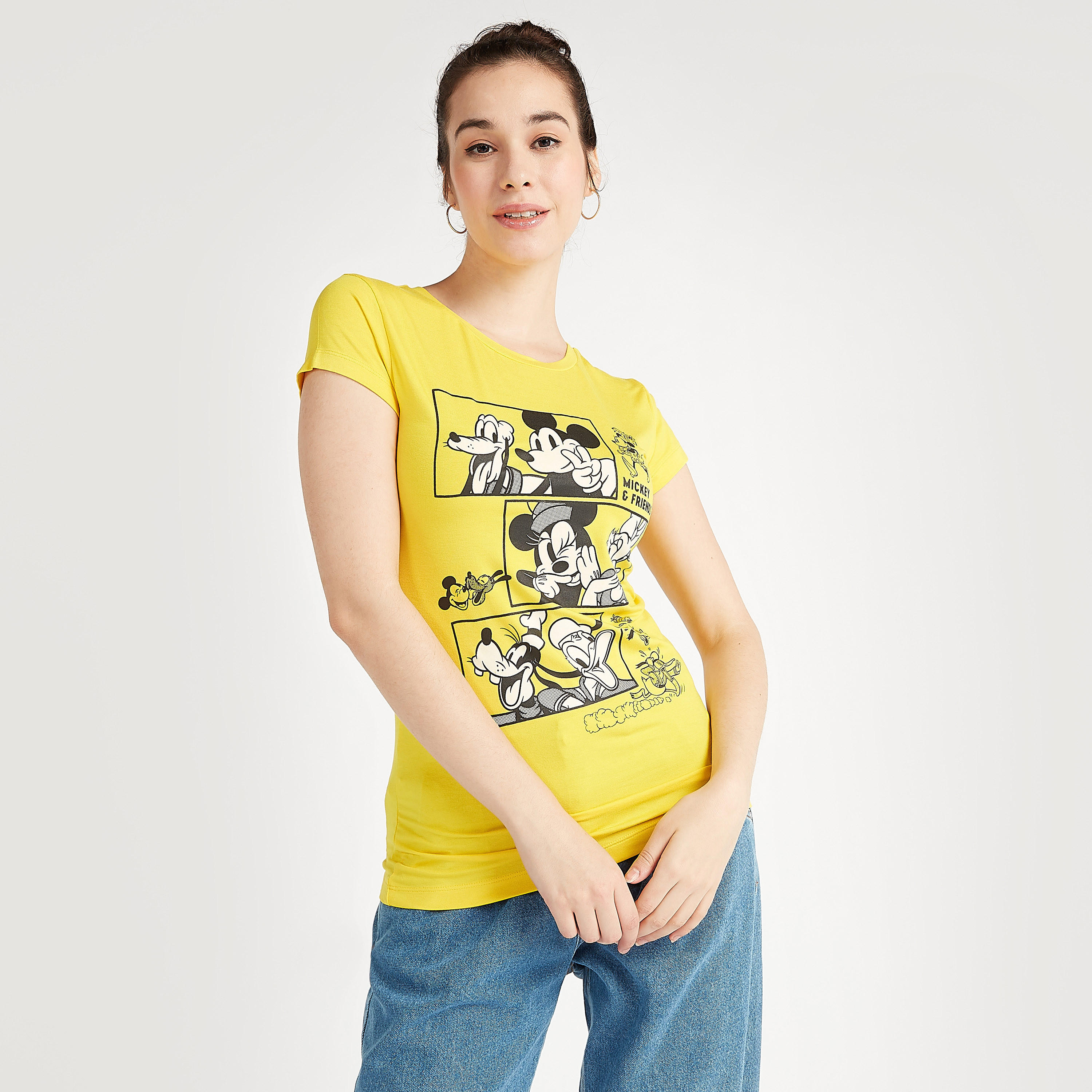 Mickey Mouse and Friends Print T-shirt with Cap Sleeves-women-clothing-tshirts-image-1