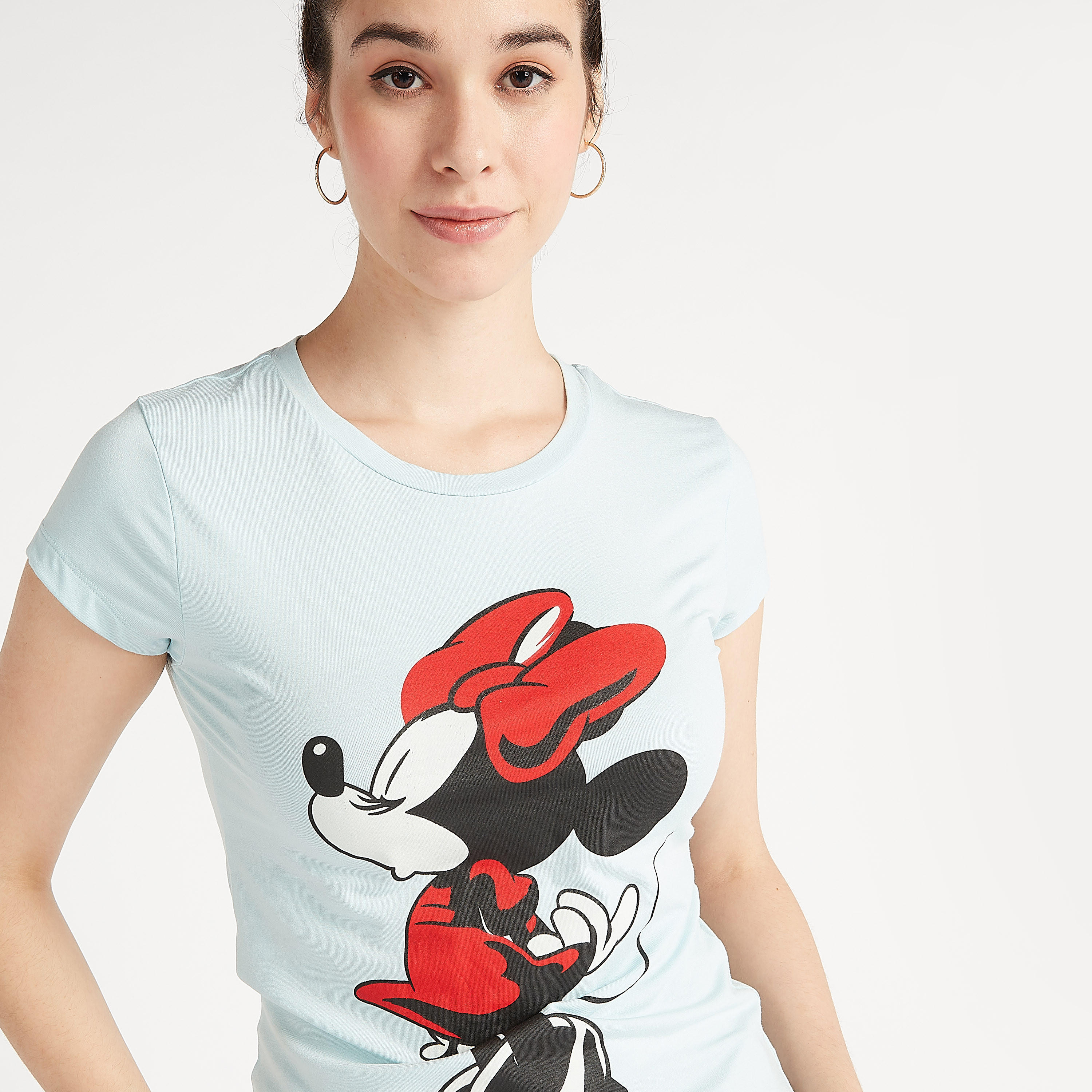 Minnie Mouse Print Crew Neck T-shirt with Cap Sleeves-women-clothing-tshirts-image-3