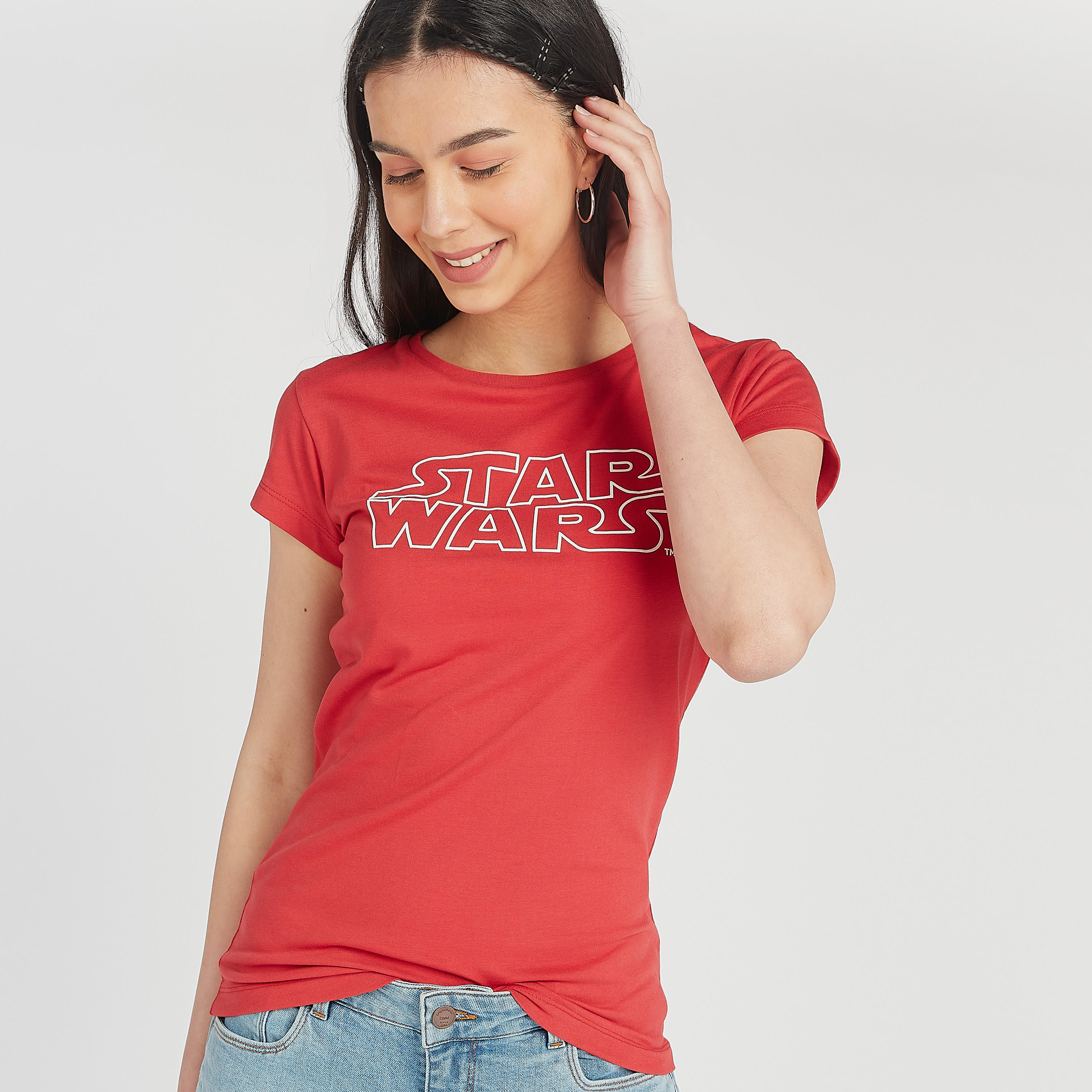 Star Wars Print Crew Neck T-shirt with Short Sleeves-women-clothing-tshirts-image-1