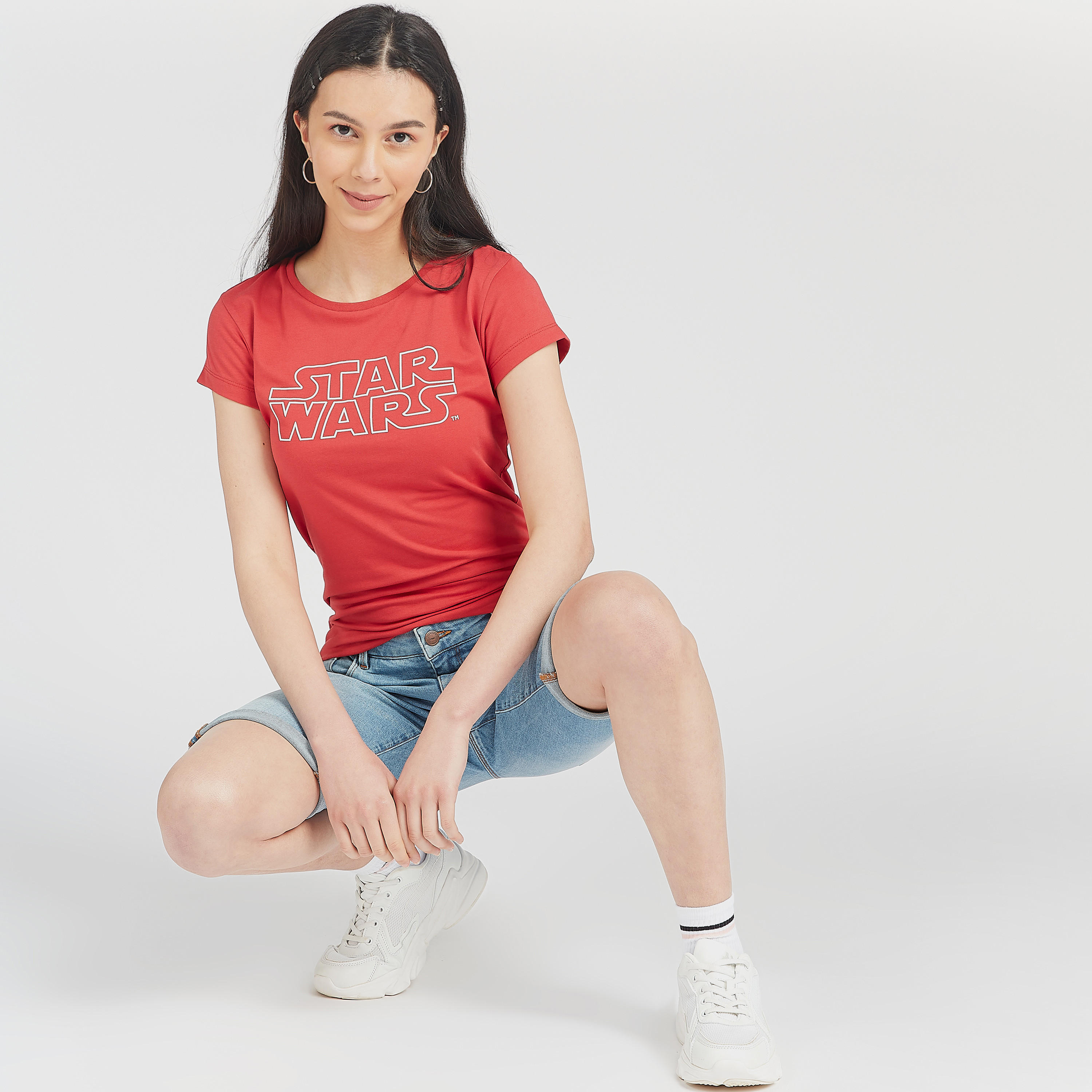 Star Wars Print Crew Neck T-shirt with Short Sleeves-women-clothing-tshirts-image-2