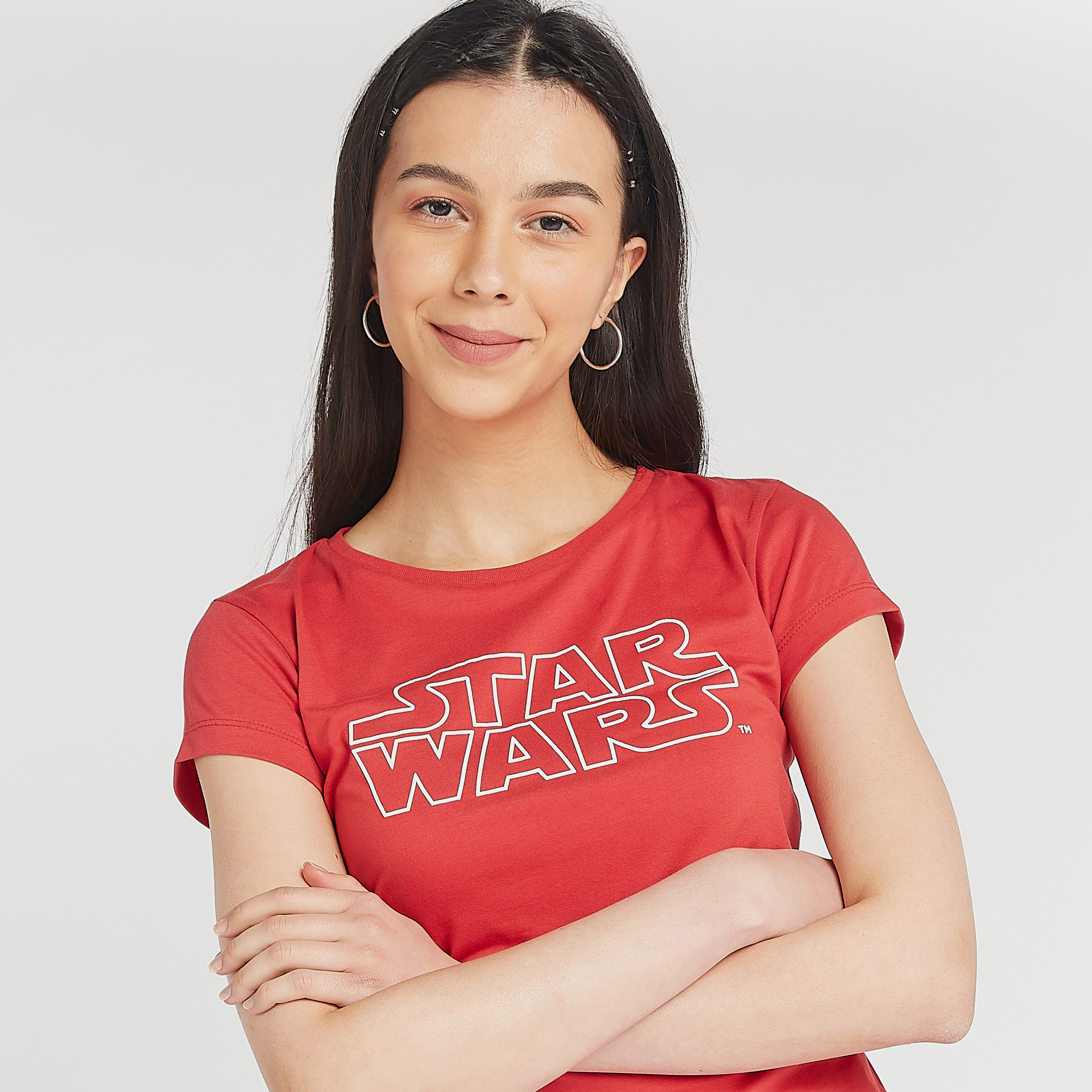 Star Wars Print Crew Neck T-shirt with Short Sleeves-women-clothing-tshirts-image-3