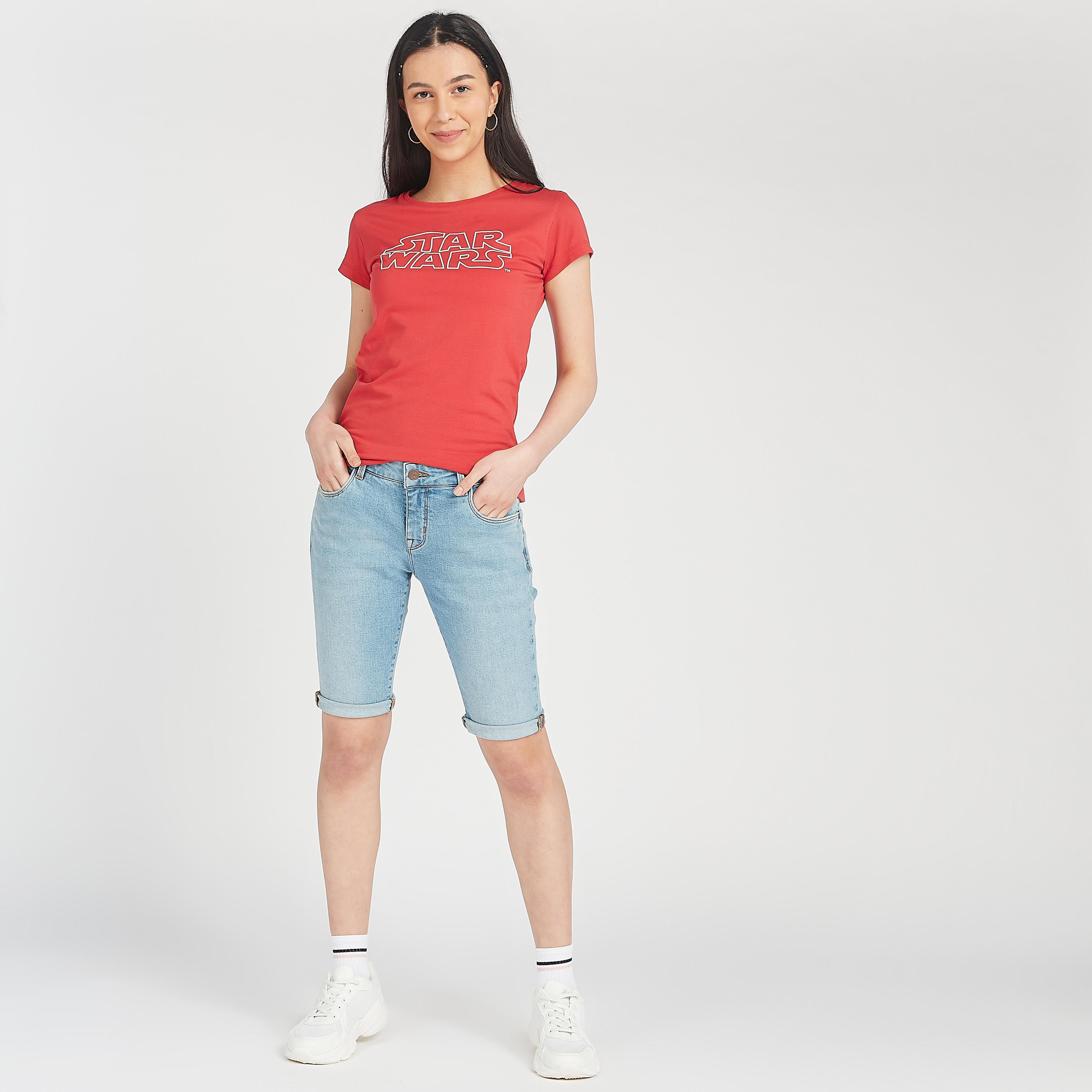 Star Wars Print Crew Neck T-shirt with Short Sleeves-women-clothing-tshirts-image-4