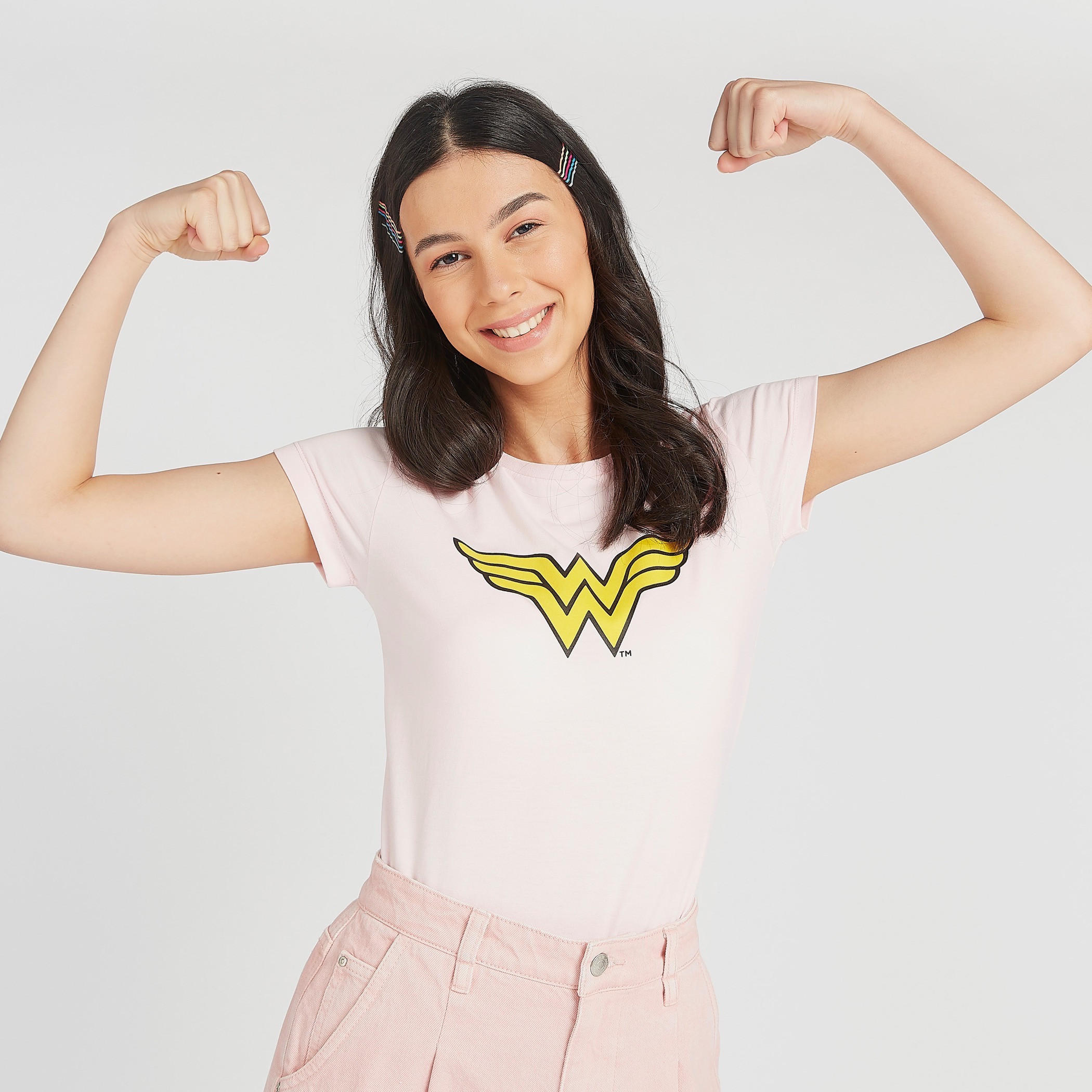 Wonder Woman Logo Print Crew Neck T-shirt with Short Sleeves-women-clothing-tshirts-image-1