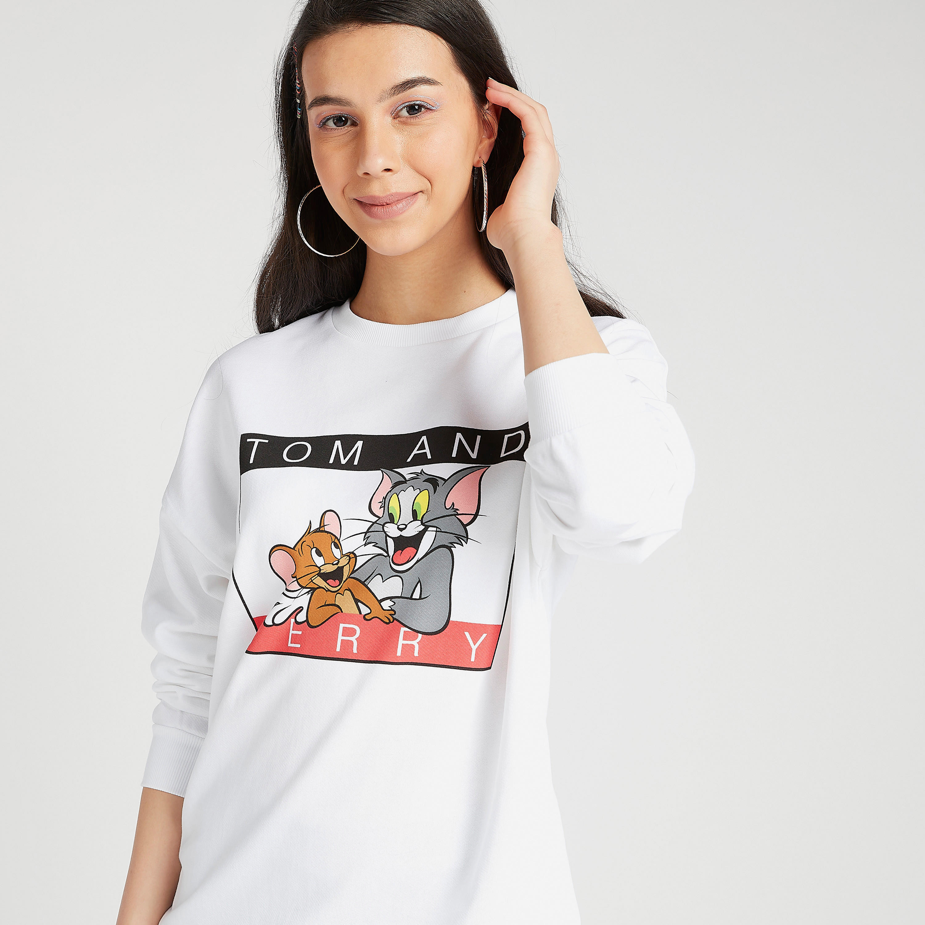 Sustainable Printed Crew Neck T-shirt with Long Sleeves-women-winterwear-hoodiesandsweatshirts-sweatshirts-image-1