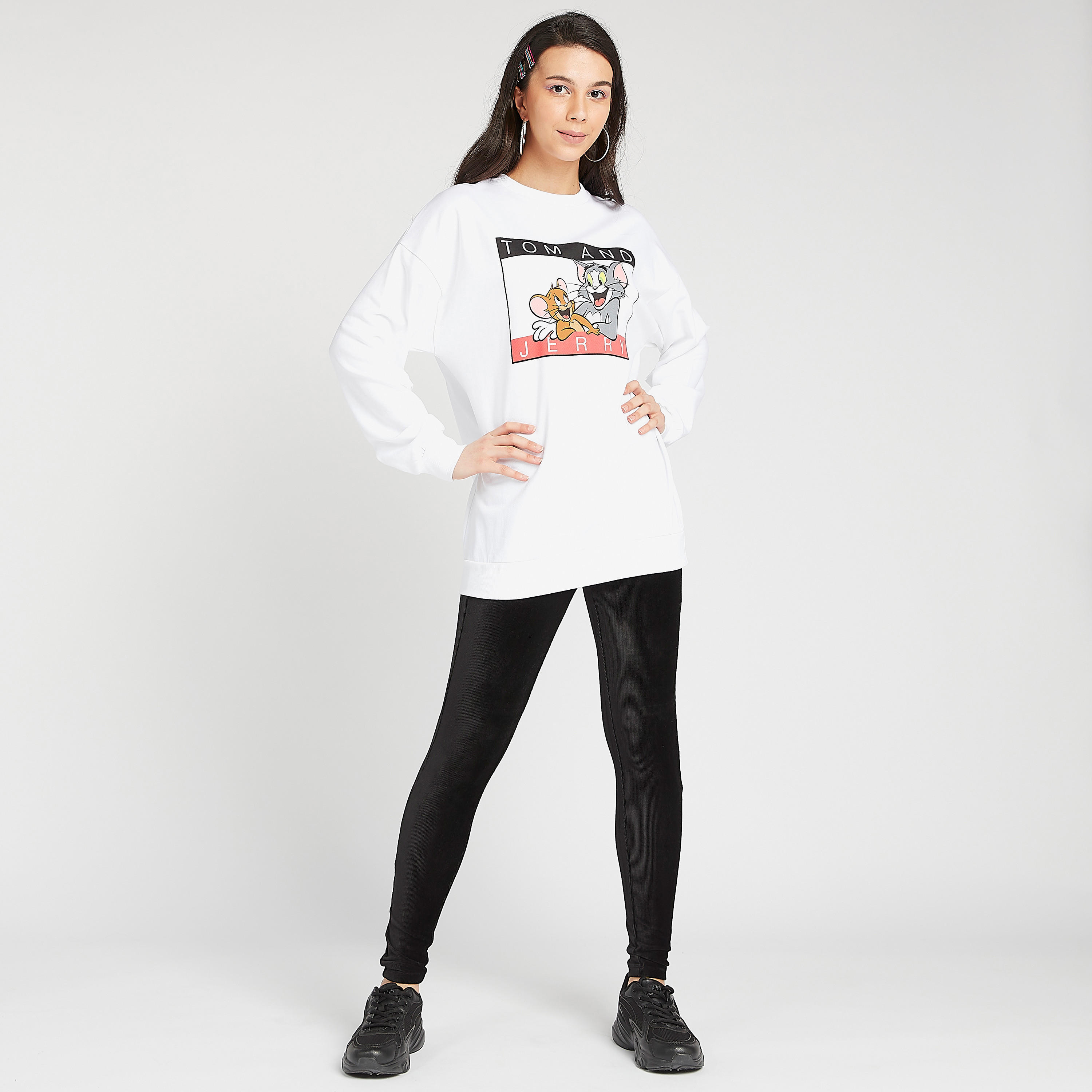 Sustainable Printed Crew Neck T-shirt with Long Sleeves-women-winterwear-hoodiesandsweatshirts-sweatshirts-image-2