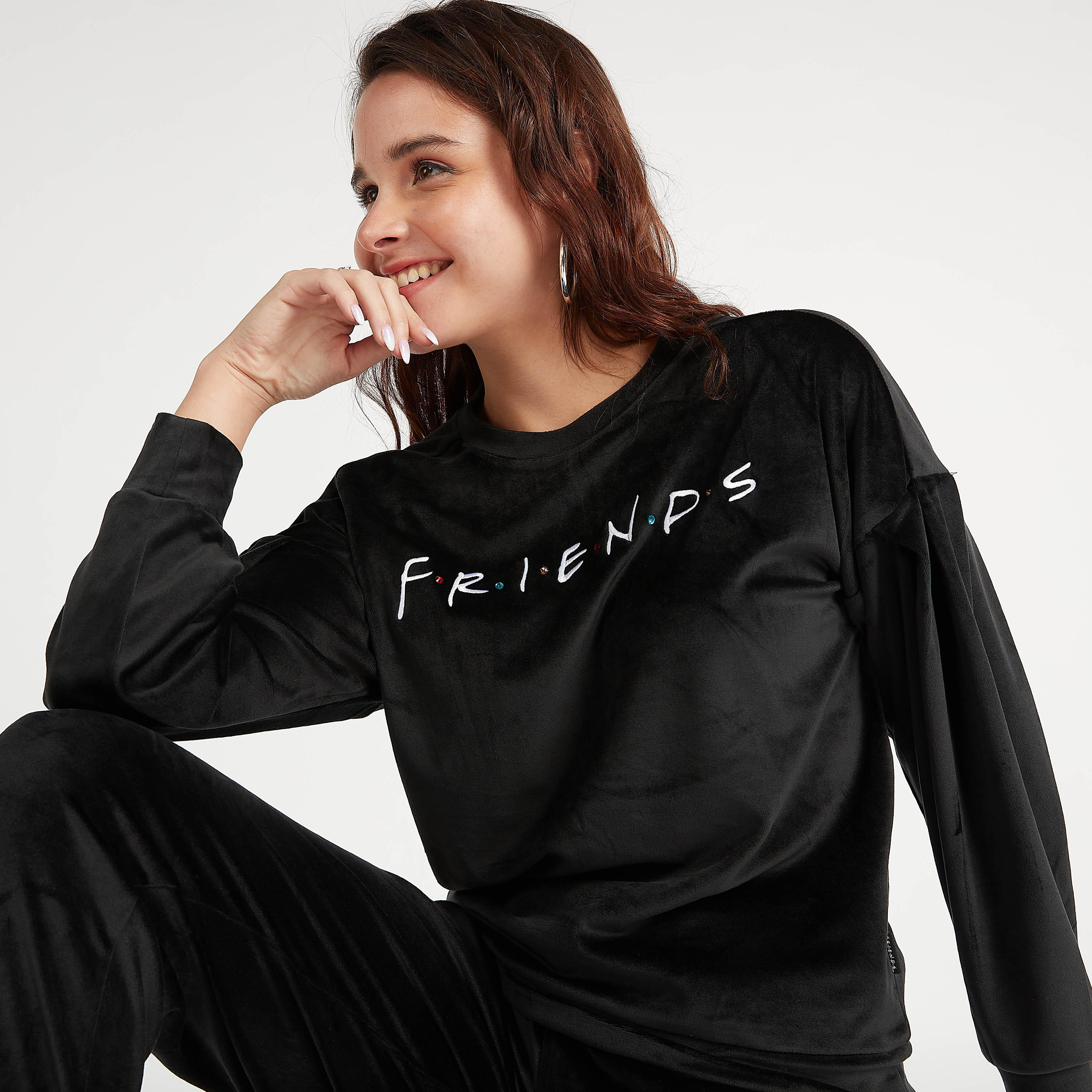 Printed Crew Neck Sweatshirt with Long Sleeves-women-winterwear-hoodiesandsweatshirts-sweatshirts-image-1