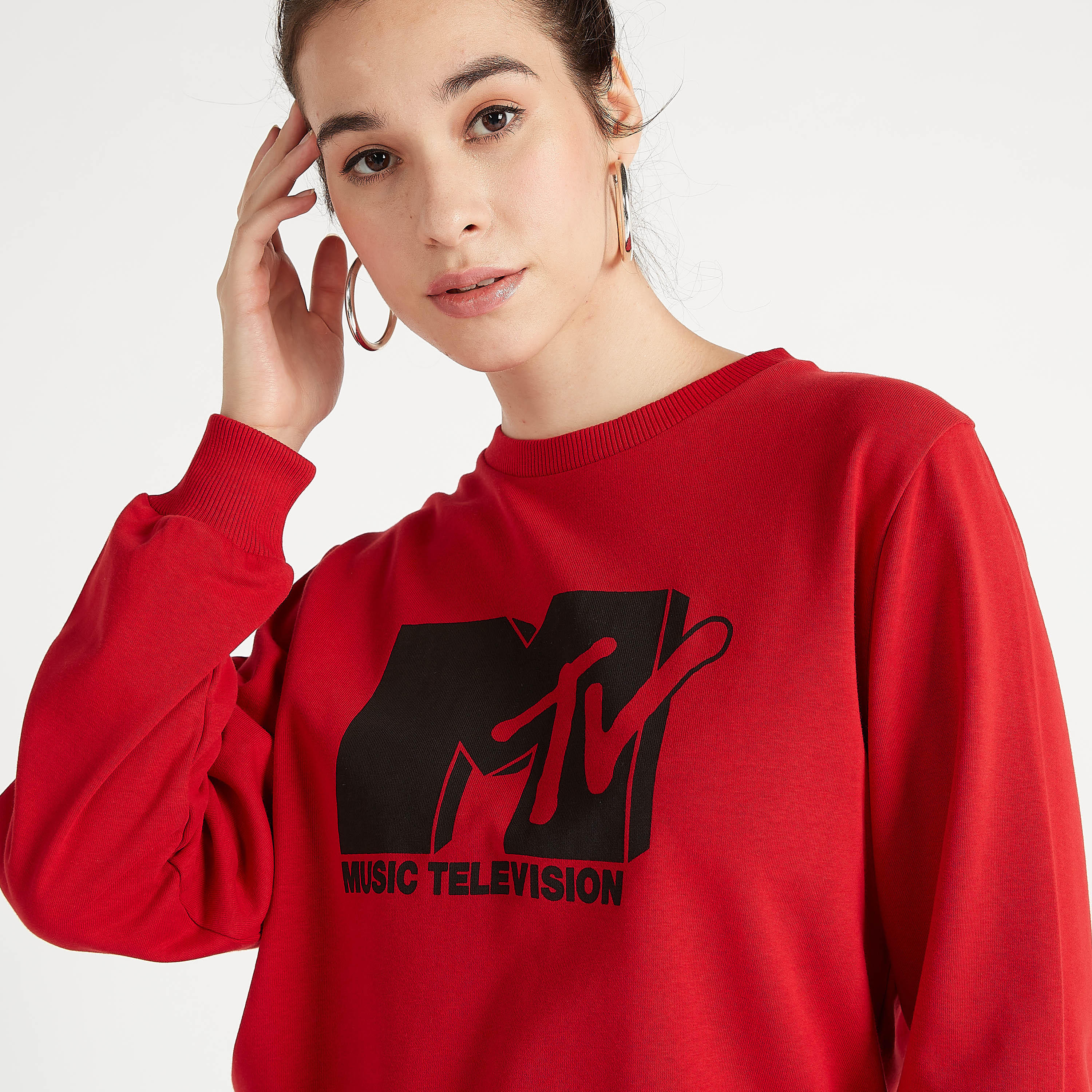Printed Crew Neck Sweatshirt with Long Sleeves-women-winterwear-hoodiesandsweatshirts-sweatshirts-image-1