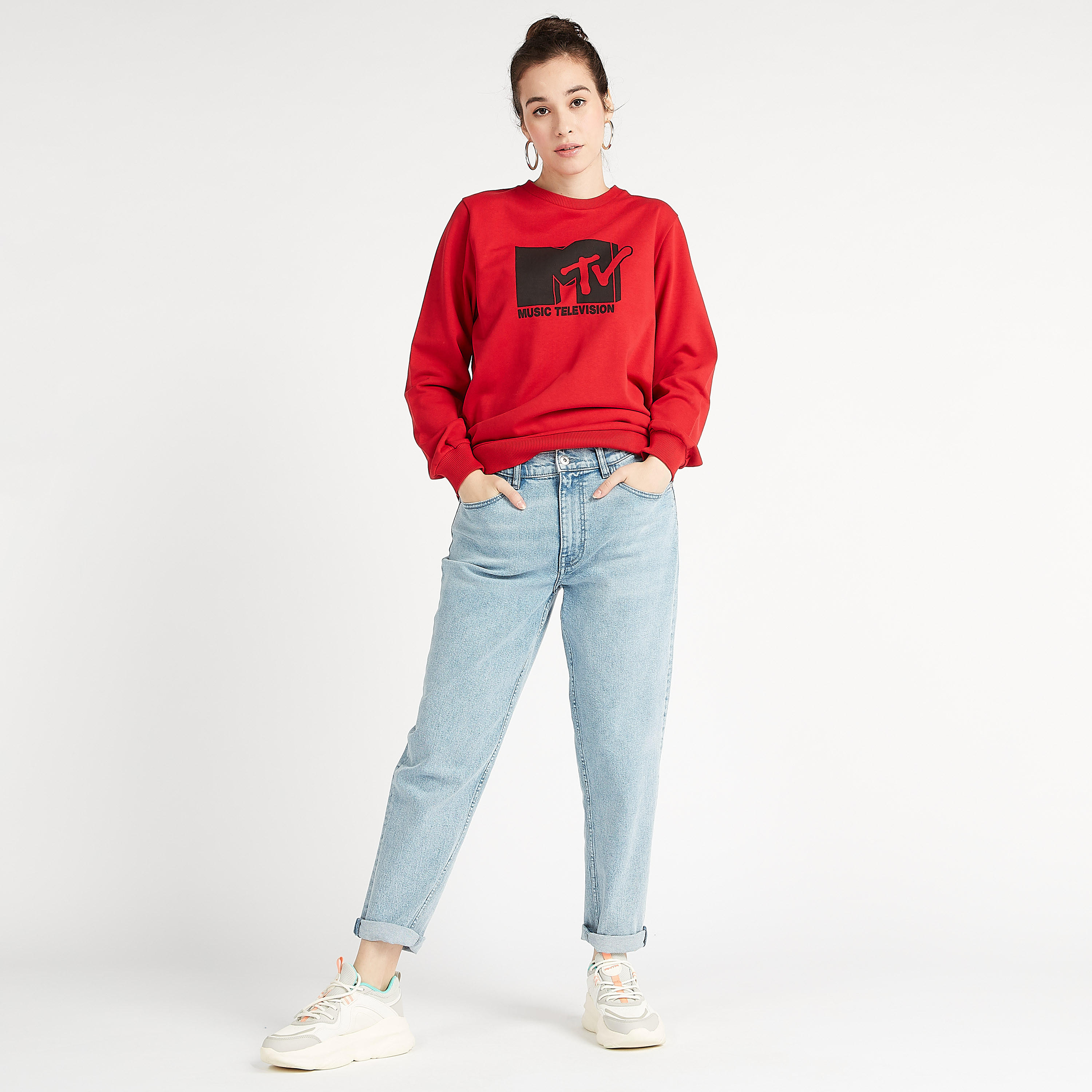 Printed Crew Neck Sweatshirt with Long Sleeves-women-winterwear-hoodiesandsweatshirts-sweatshirts-image-2