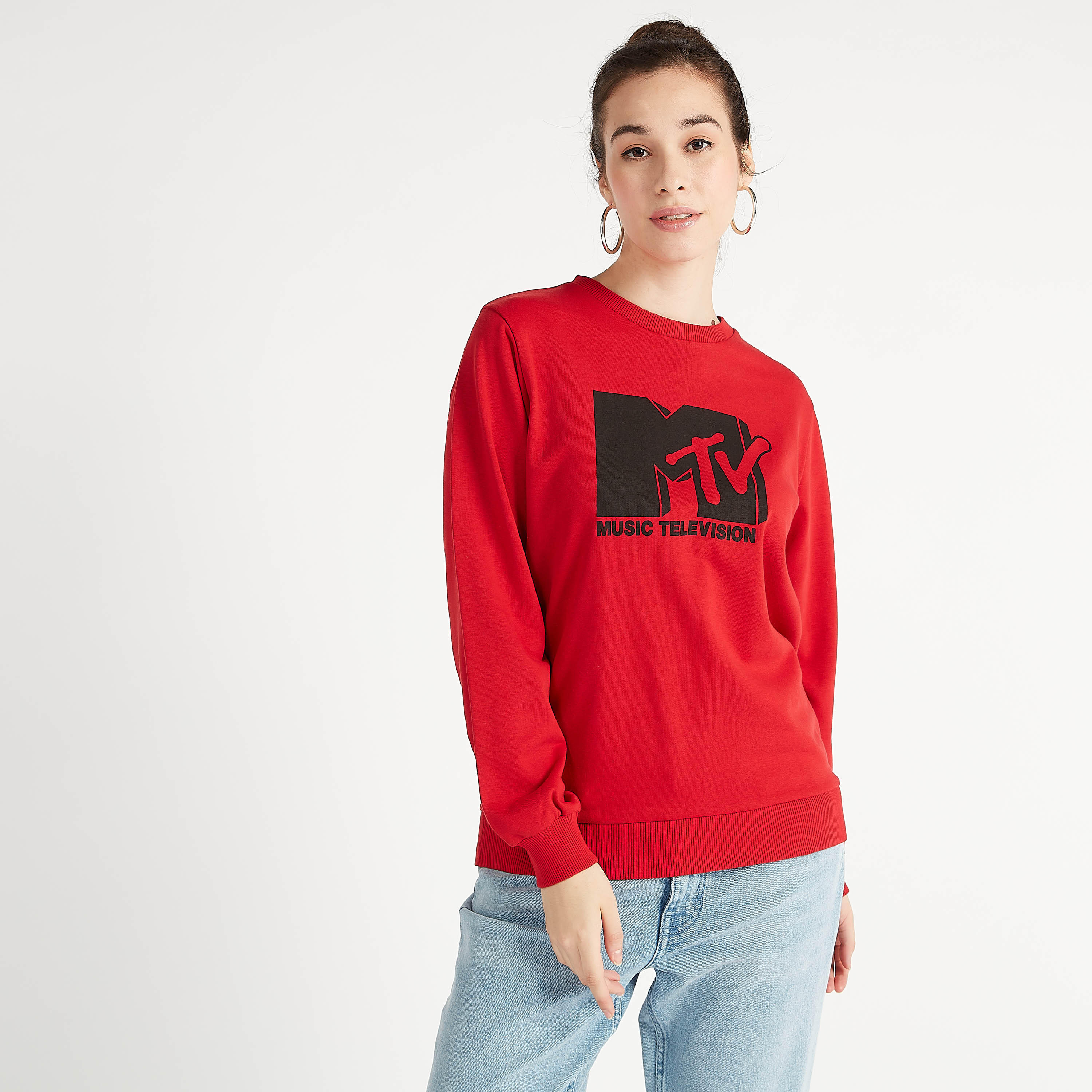 Printed Crew Neck Sweatshirt with Long Sleeves-women-winterwear-hoodiesandsweatshirts-sweatshirts-image-5