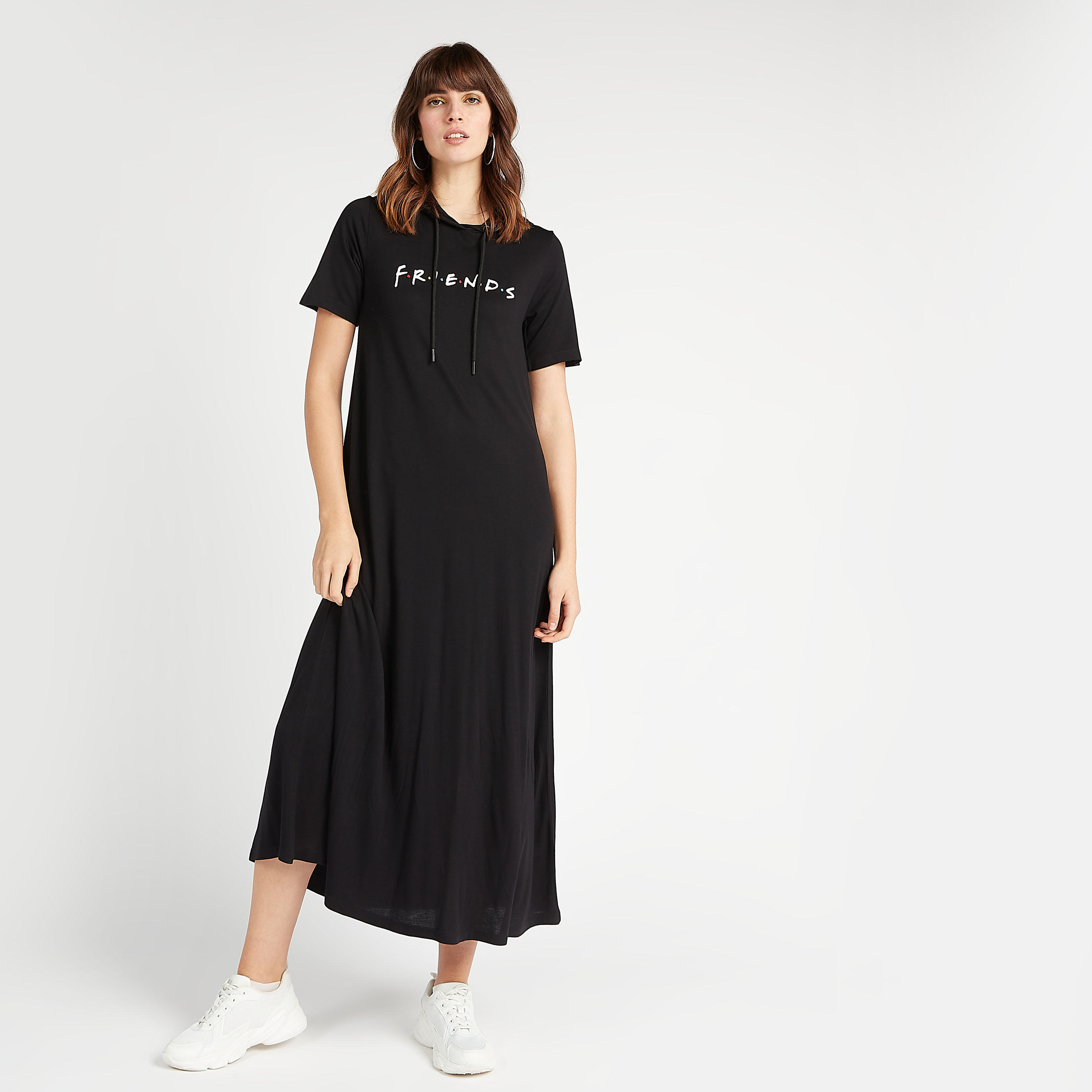 فستان مستدام ميدي بطبعات شعار وقبّعة وأكمام قصيرة-women-clothing-dresses-image-1