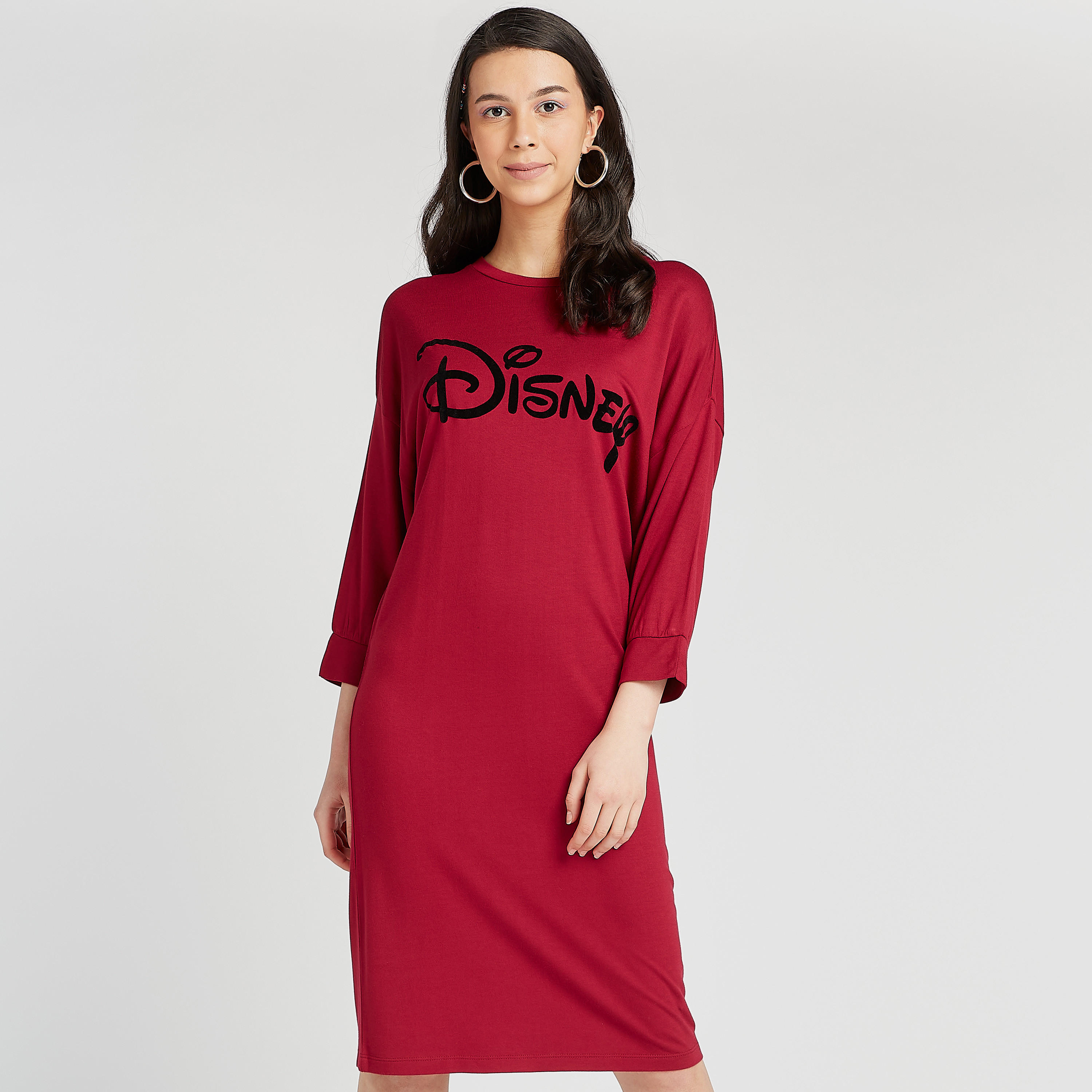 Disney Print Crew Neck T-shirt Dress with Long Sleeves-women-clothing-dresses-image-1