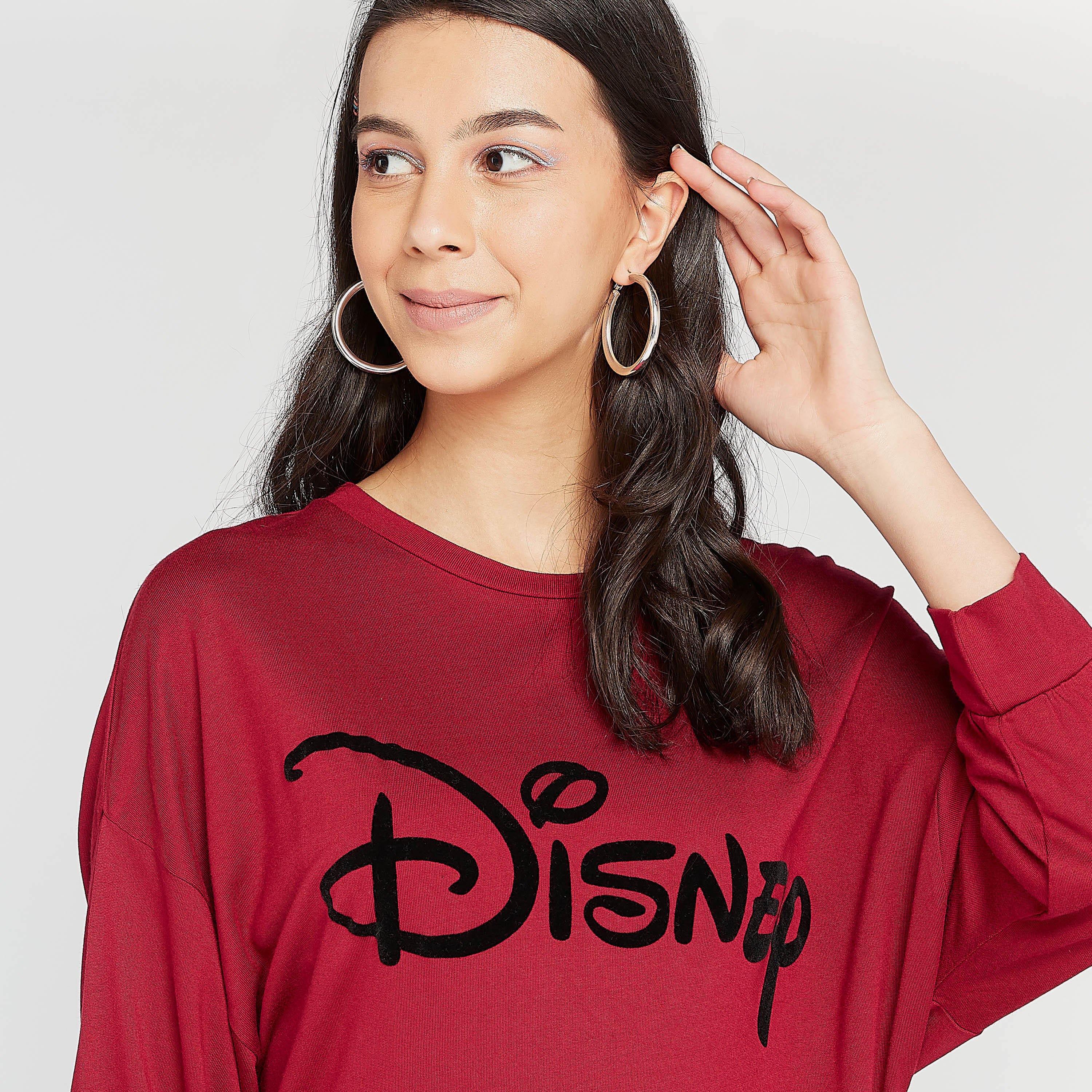 Disney Print Crew Neck T-shirt Dress with Long Sleeves-women-clothing-dresses-image-2