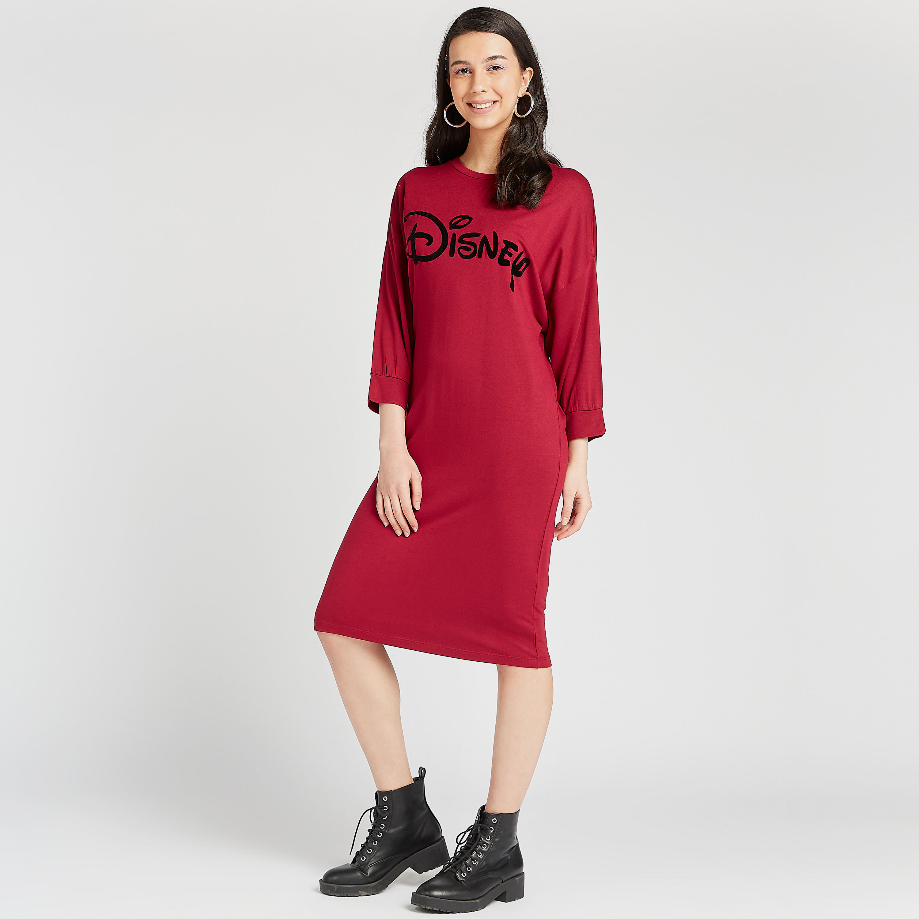 Disney Print Crew Neck T-shirt Dress with Long Sleeves-women-clothing-dresses-image-3