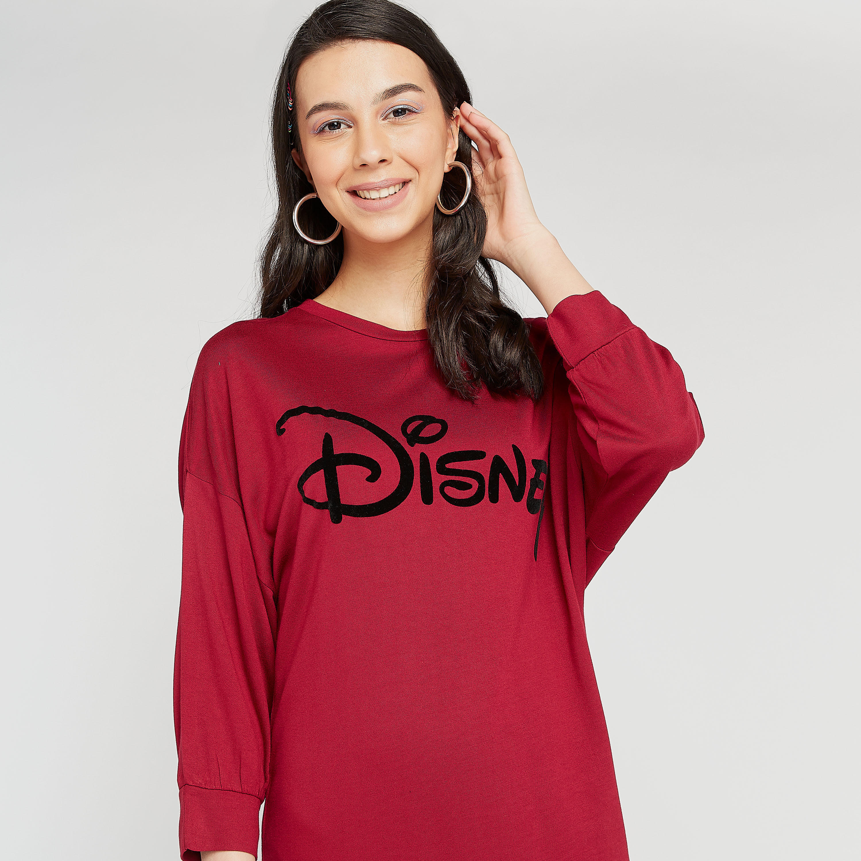 Disney Print Crew Neck T-shirt Dress with Long Sleeves-women-clothing-dresses-image-5