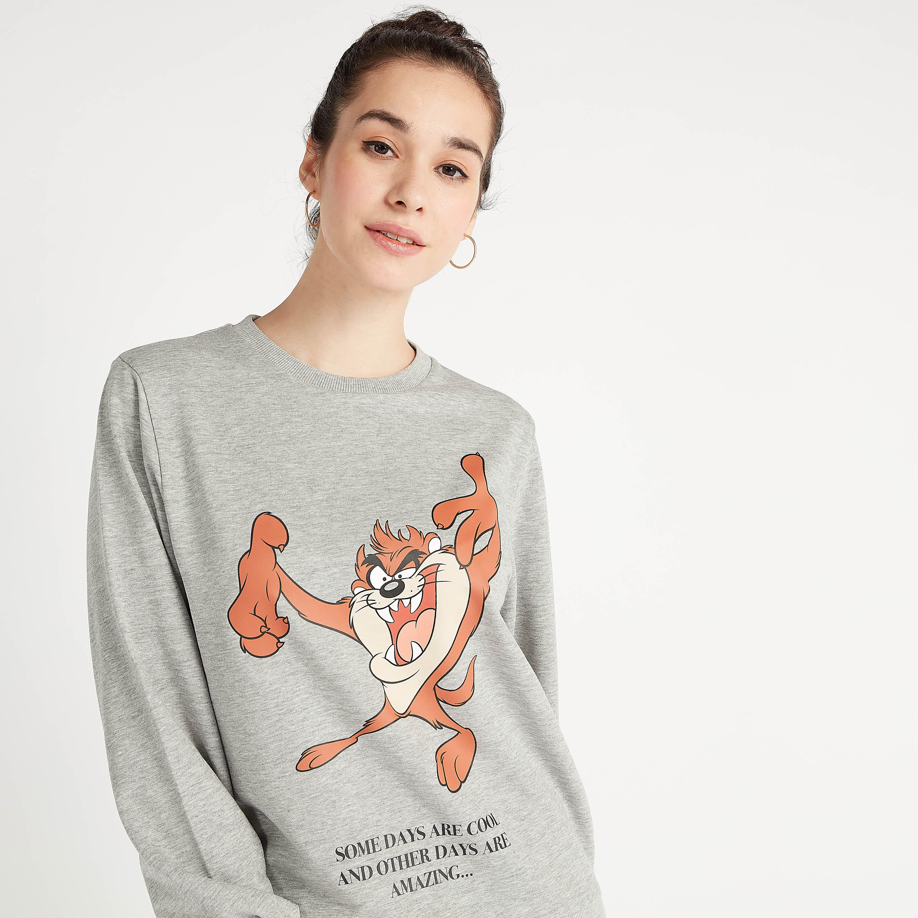 Printed Crew Neck Sweatshirt with Long Sleeves-women-winterwear-hoodiesandsweatshirts-sweatshirts-image-1
