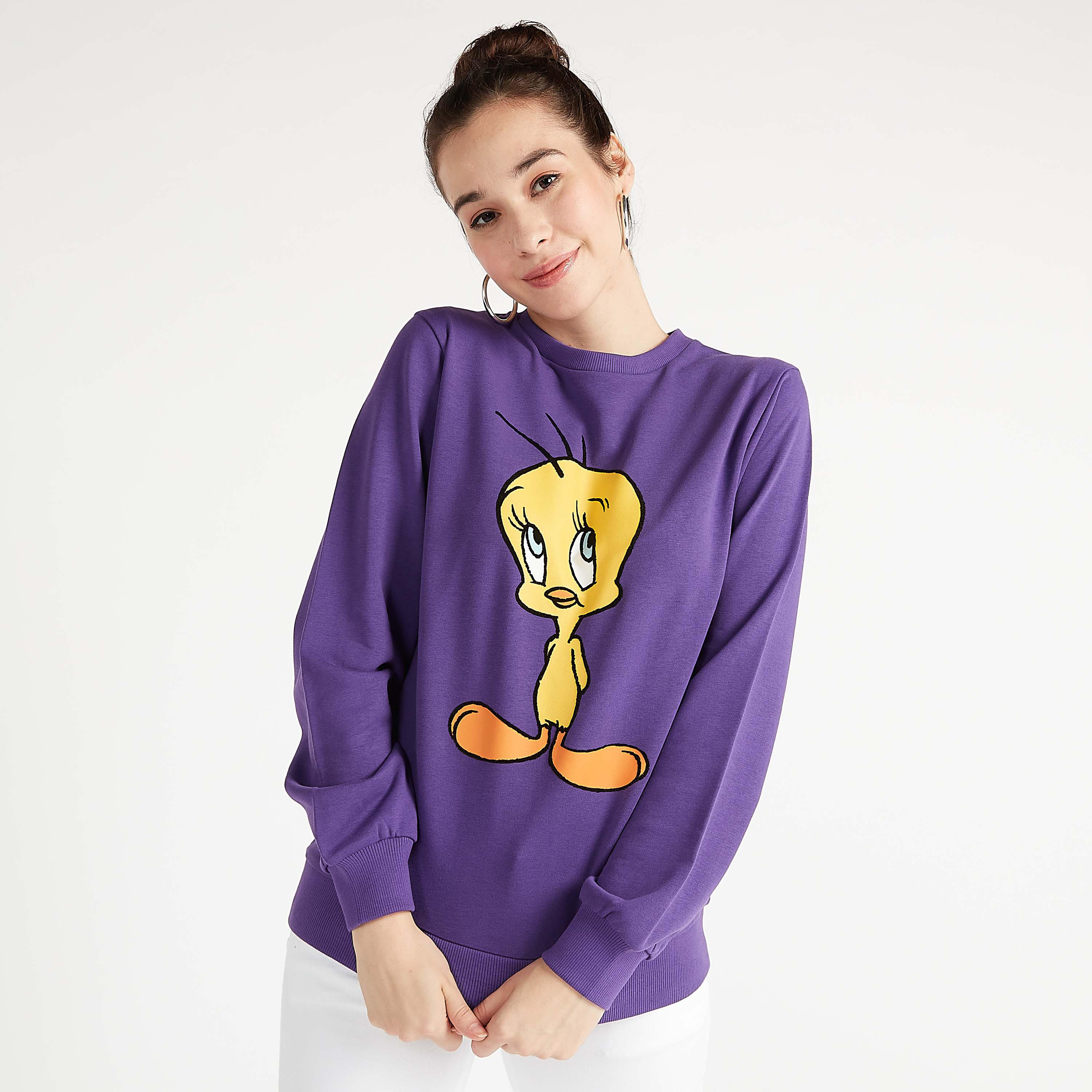 Printed Crew Neck Sweatshirt with Long Sleeves-women-winterwear-hoodiesandsweatshirts-sweatshirts-image-1