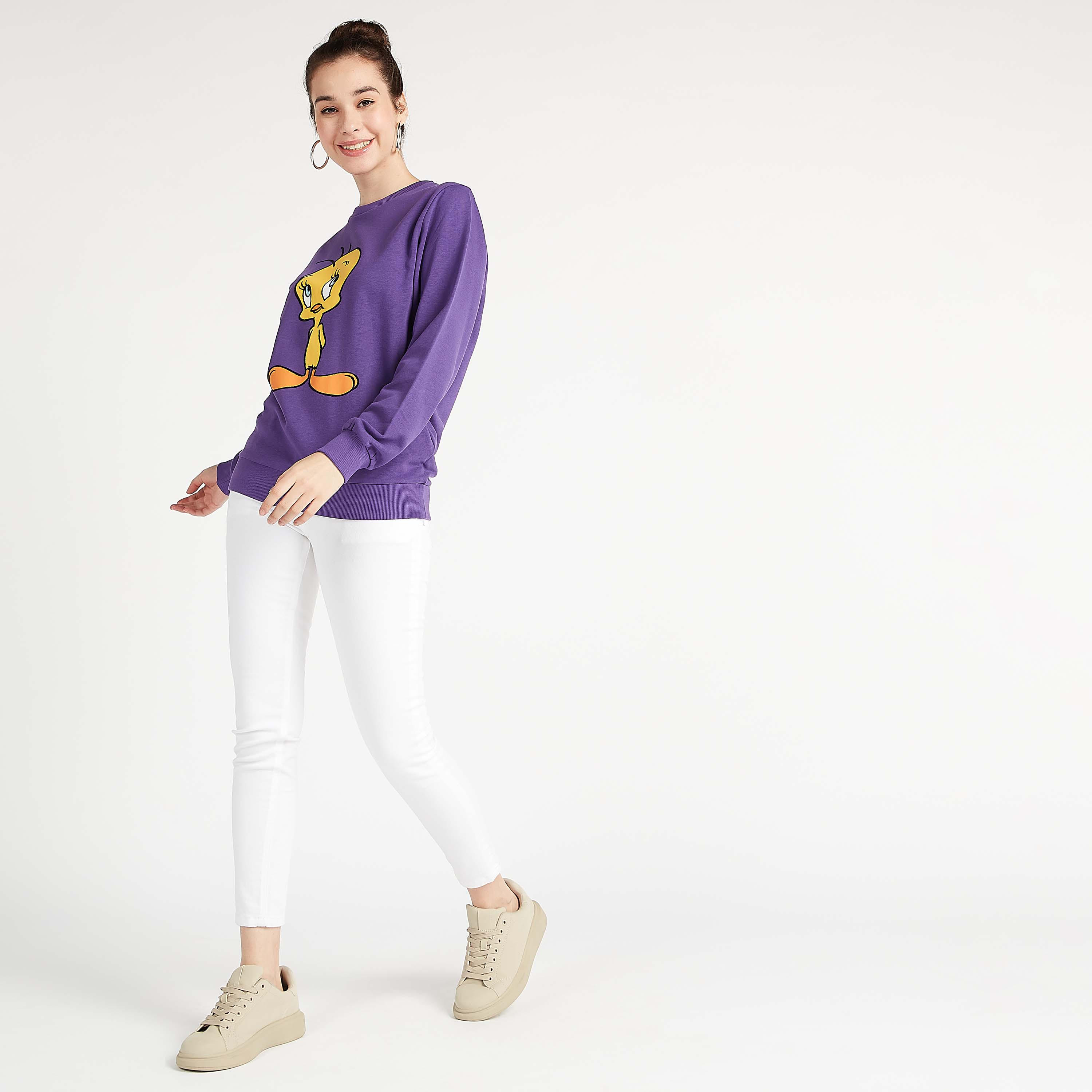 Printed Crew Neck Sweatshirt with Long Sleeves-women-winterwear-hoodiesandsweatshirts-sweatshirts-image-2