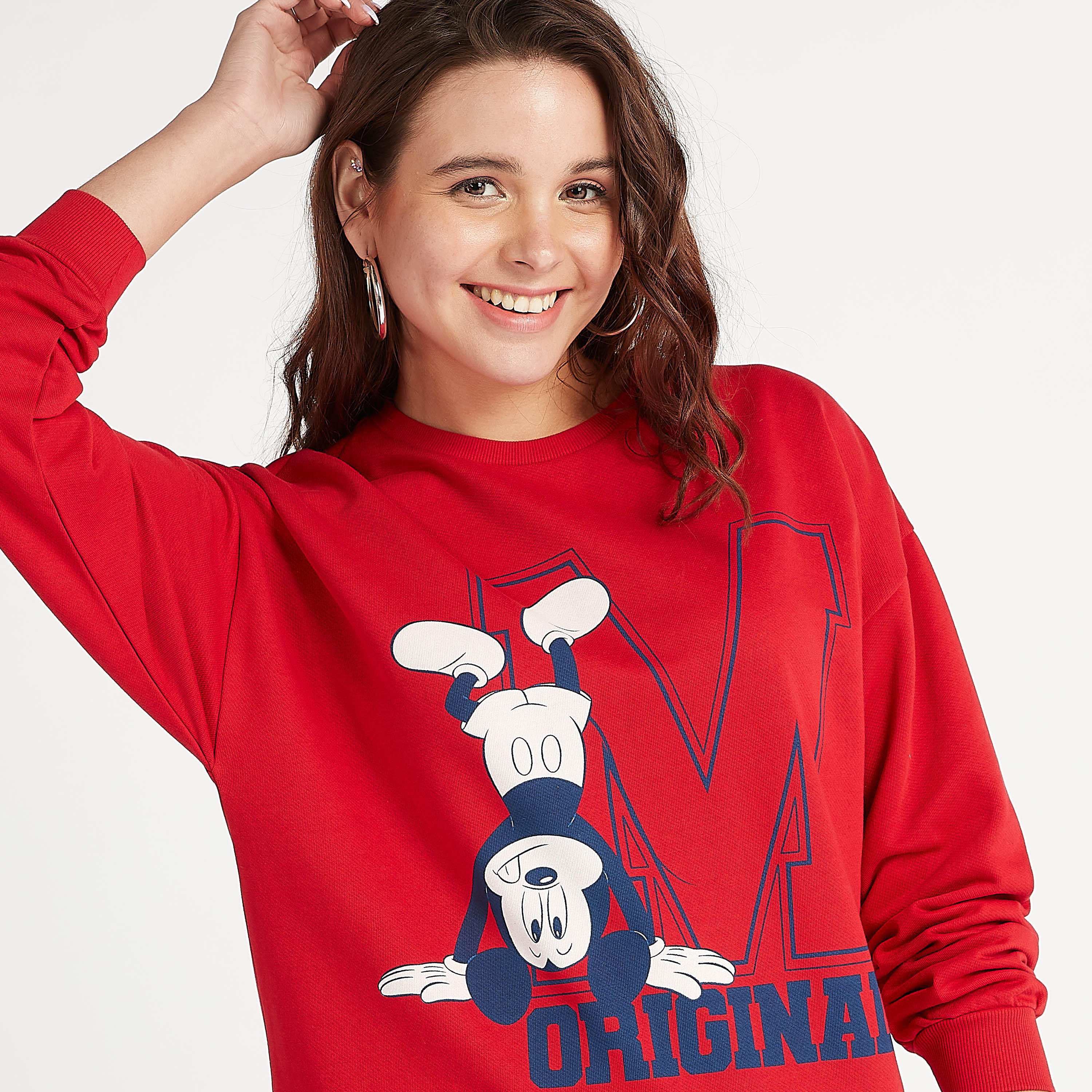 Mickey Mouse Print Sweatshirt with Long Sleeves and Crew Neck-women-winterwear-hoodiesandsweatshirts-sweatshirts-image-1