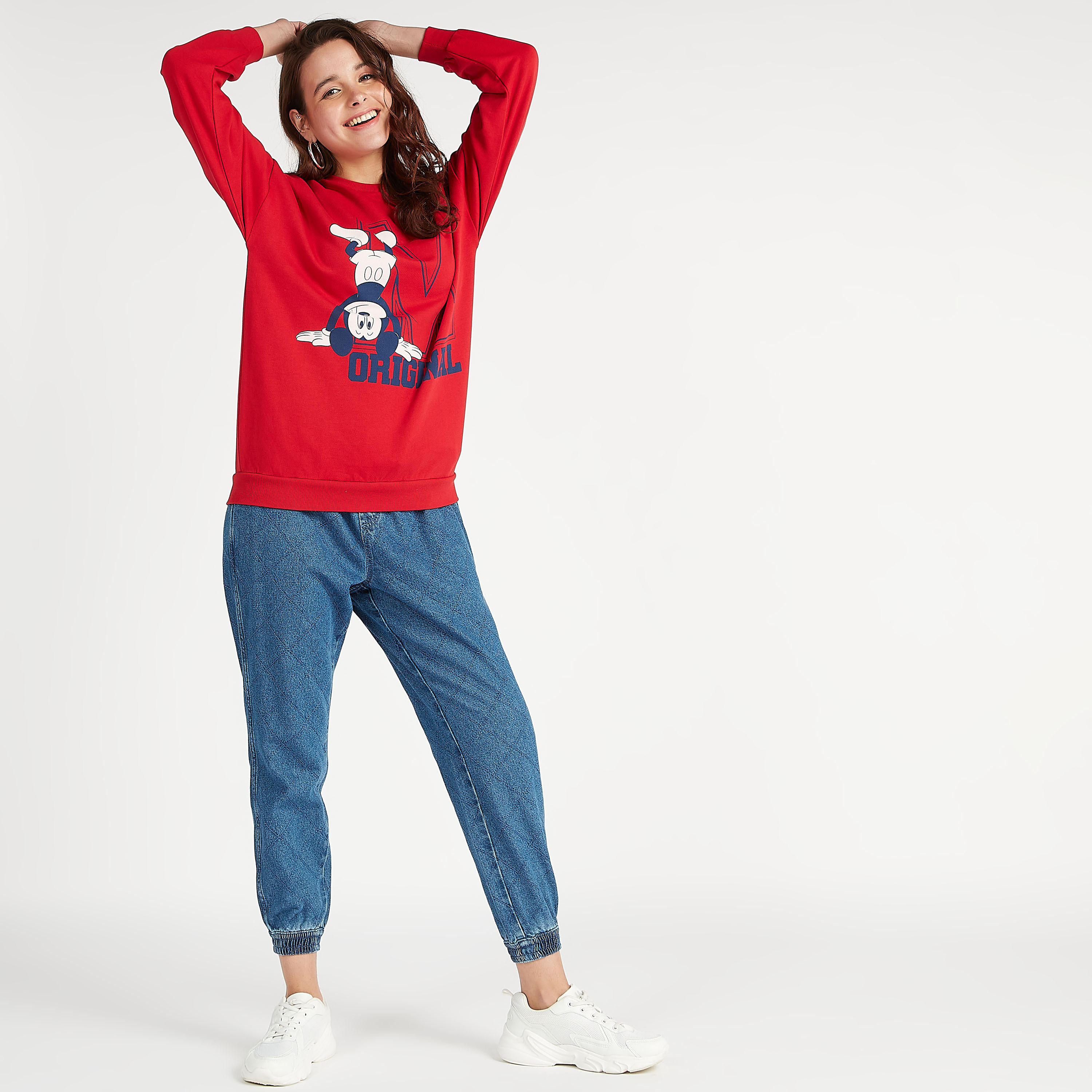 Mickey Mouse Print Sweatshirt with Long Sleeves and Crew Neck-women-winterwear-hoodiesandsweatshirts-sweatshirts-image-2