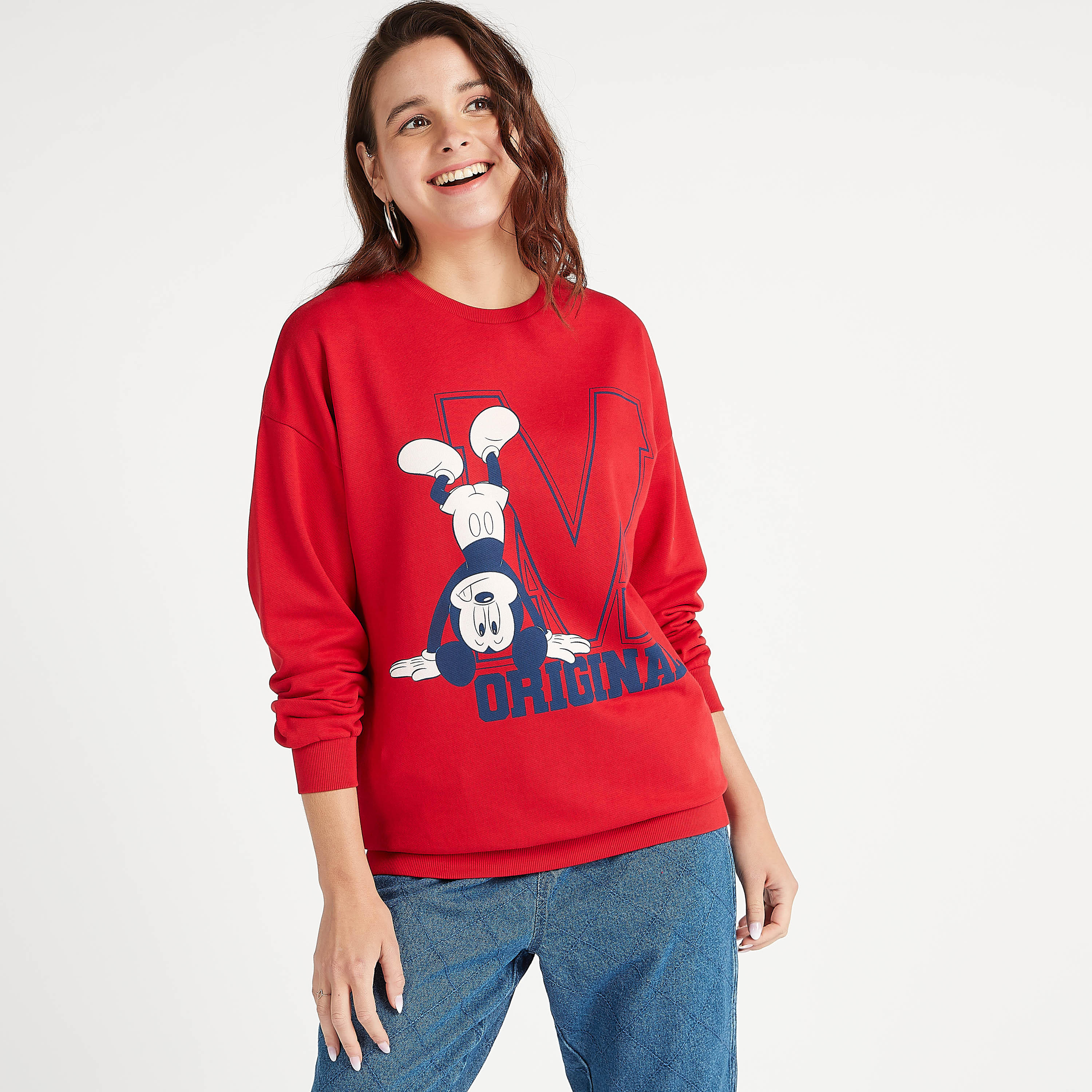 Mickey Mouse Print Sweatshirt with Long Sleeves and Crew Neck-women-winterwear-hoodiesandsweatshirts-sweatshirts-image-3