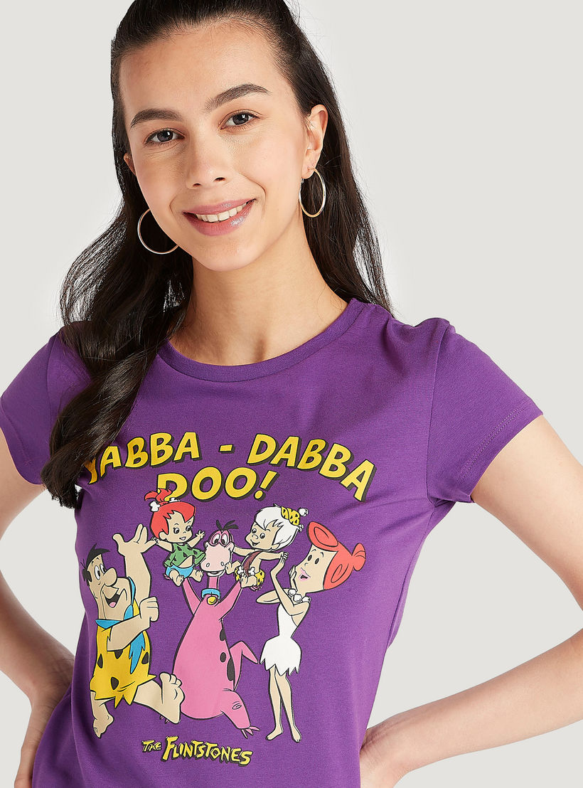 تيشيرت بياقة ضيّقة وأكمام كاب وطبعات-women-clothing-tshirts-image-3