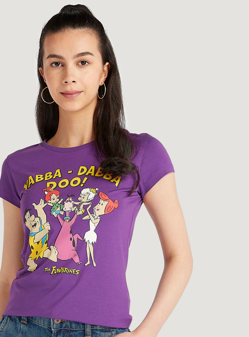 تيشيرت بياقة ضيّقة وأكمام كاب وطبعات-women-clothing-tshirts-image-1