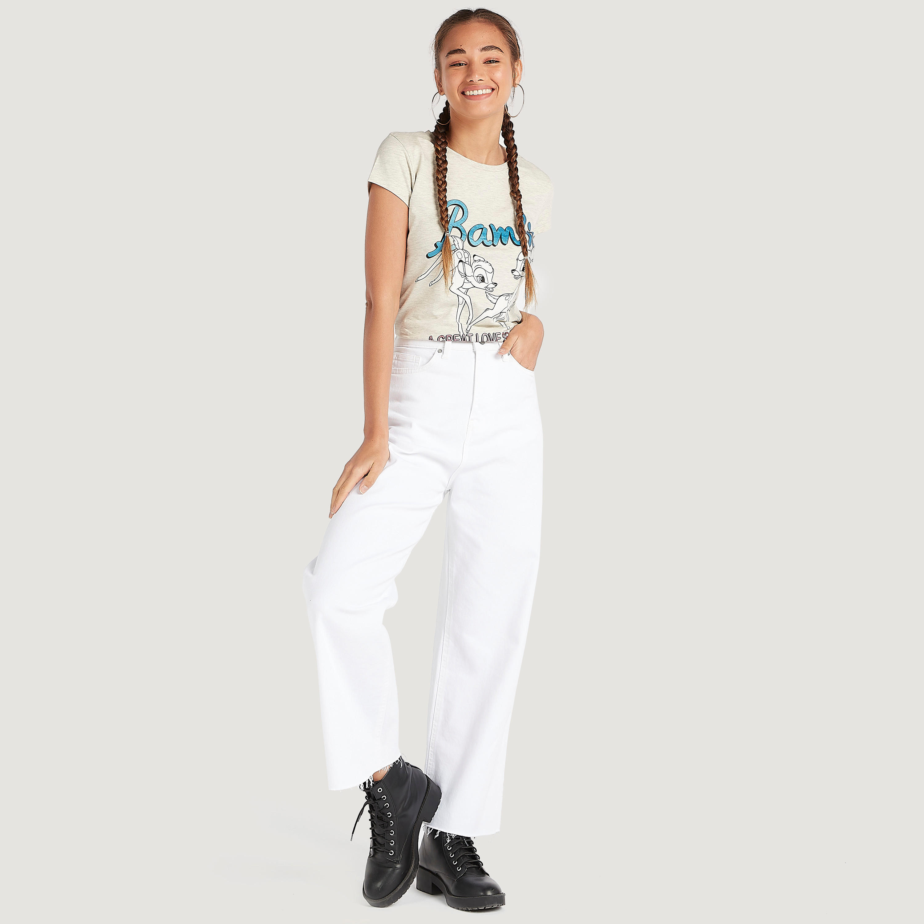 Bambi Print T-shirt with Cap Sleeves and Crew Neck-women-clothing-tshirts-image-2