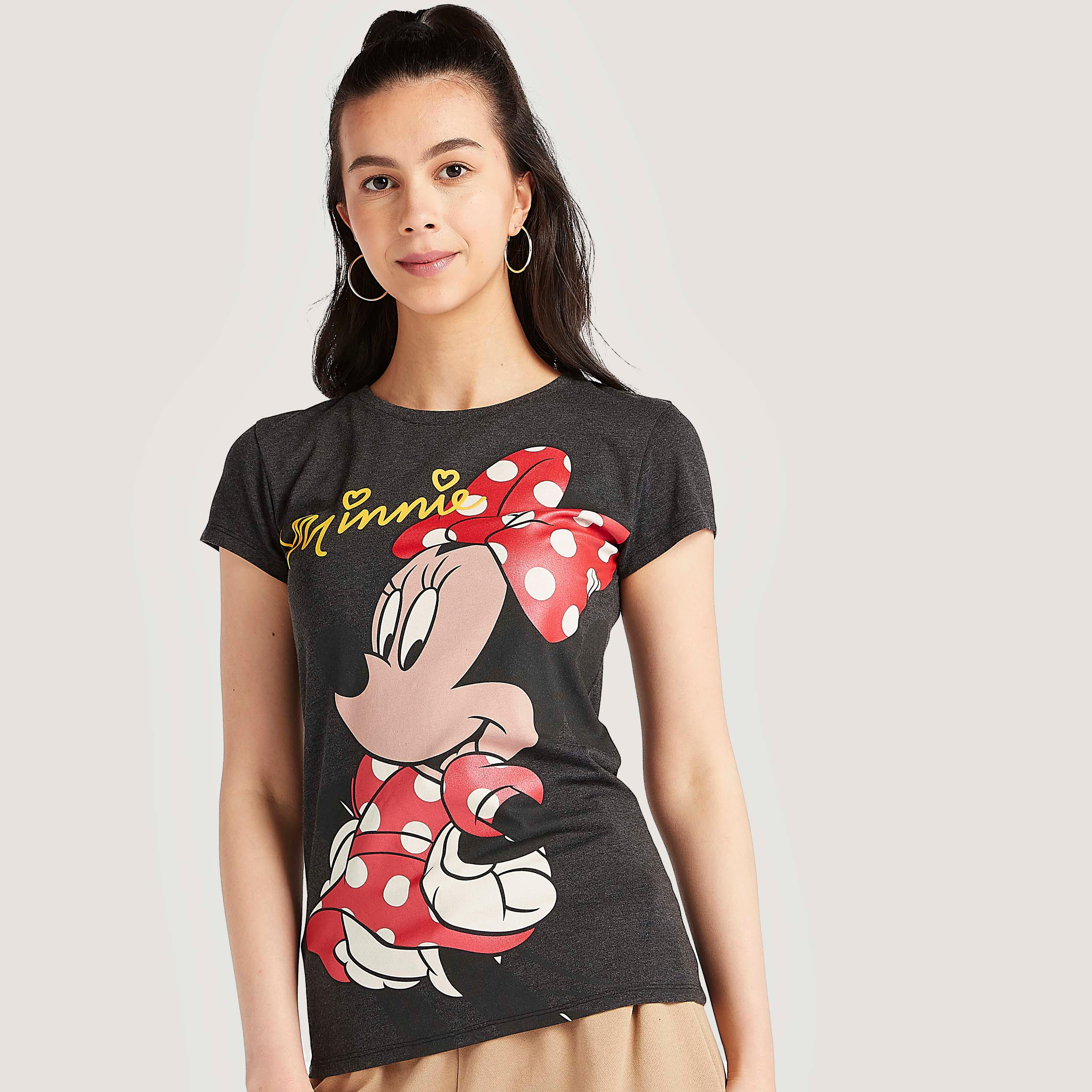 تيشيرت بياقة ضيقة وأكمام كاب وطبعات ميني ماوس-women-clothing-tshirts-image-1