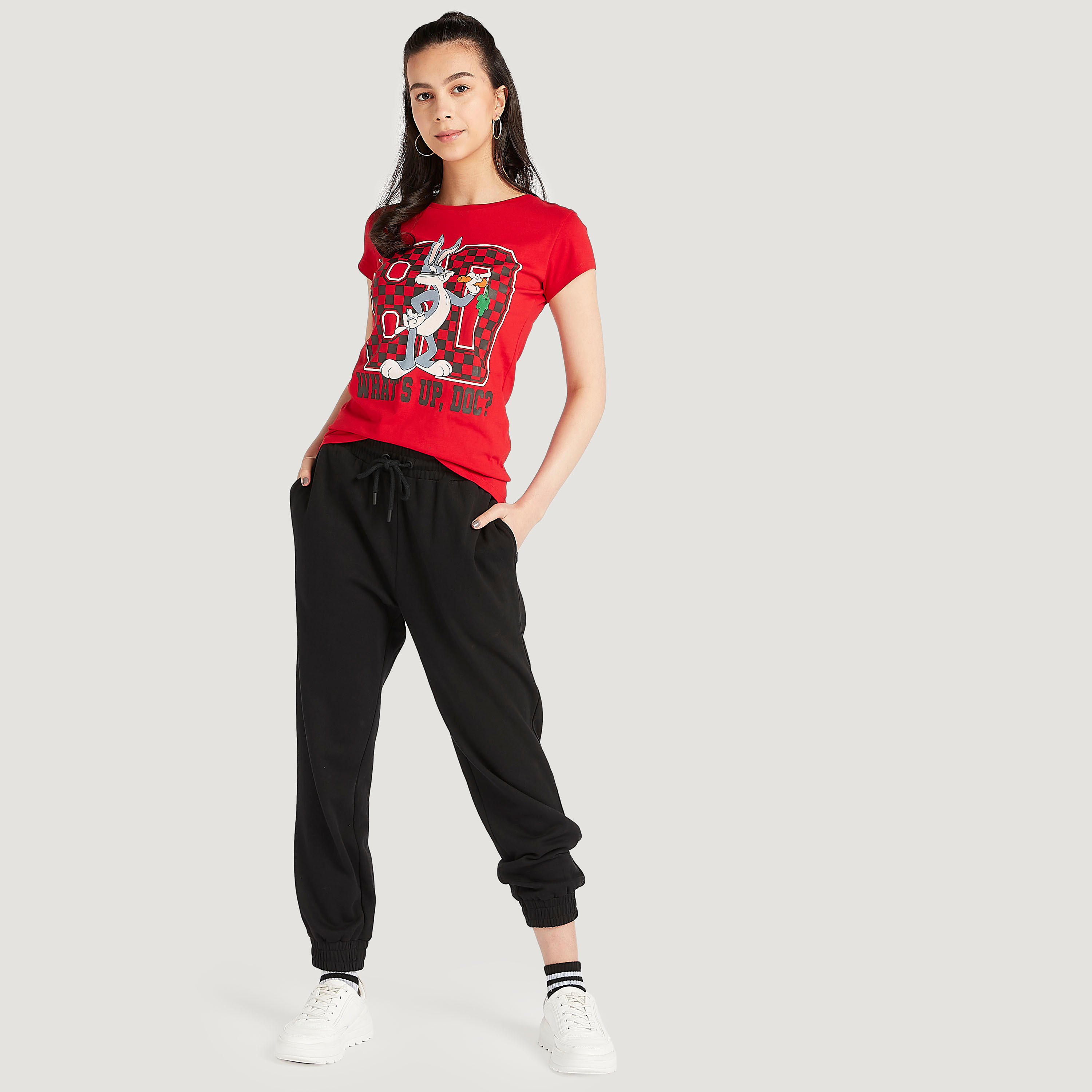 Printed Crew Neck T-shirt with Cap Sleeves-women-clothing-tshirts-image-2