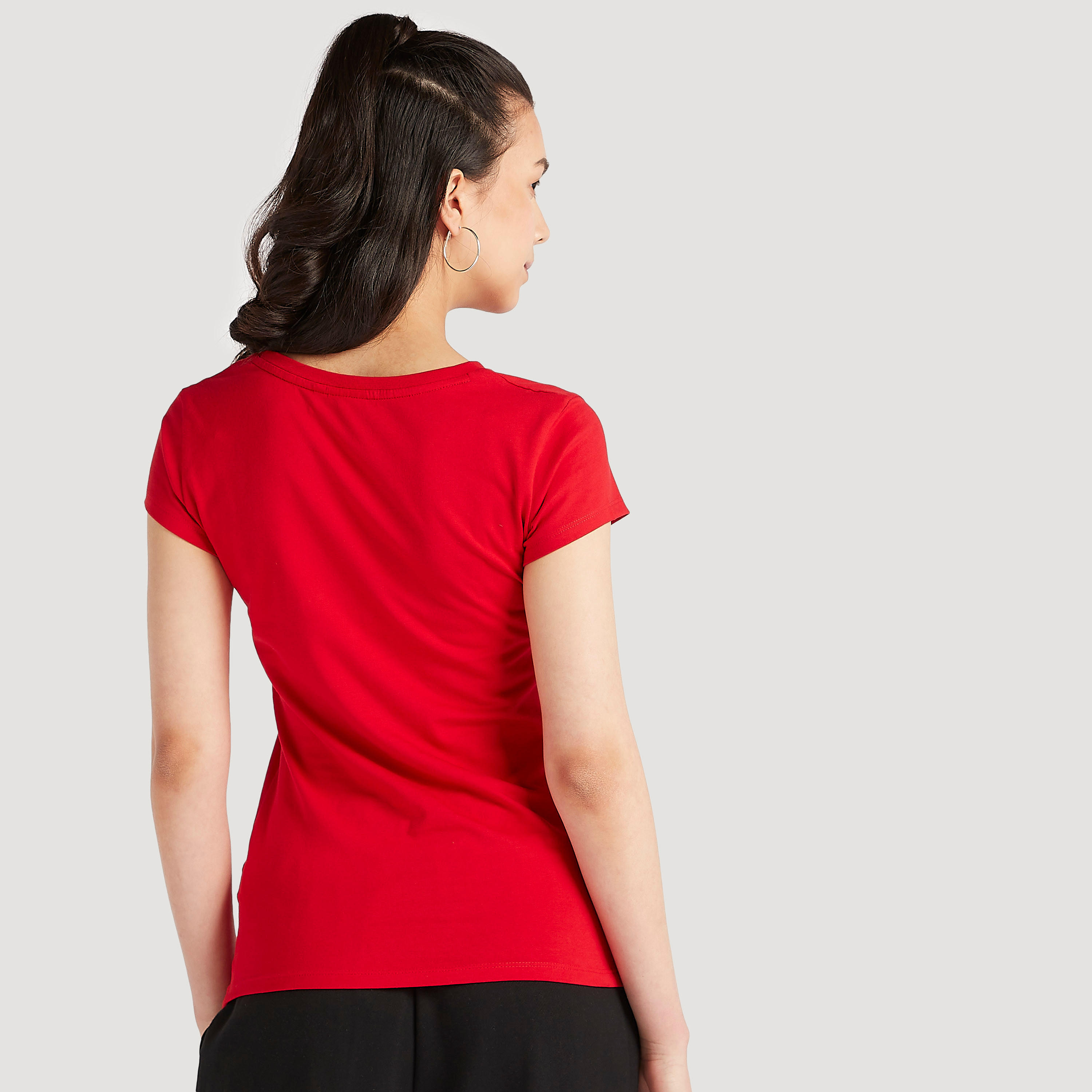 Printed Crew Neck T-shirt with Cap Sleeves-women-clothing-tshirts-image-4