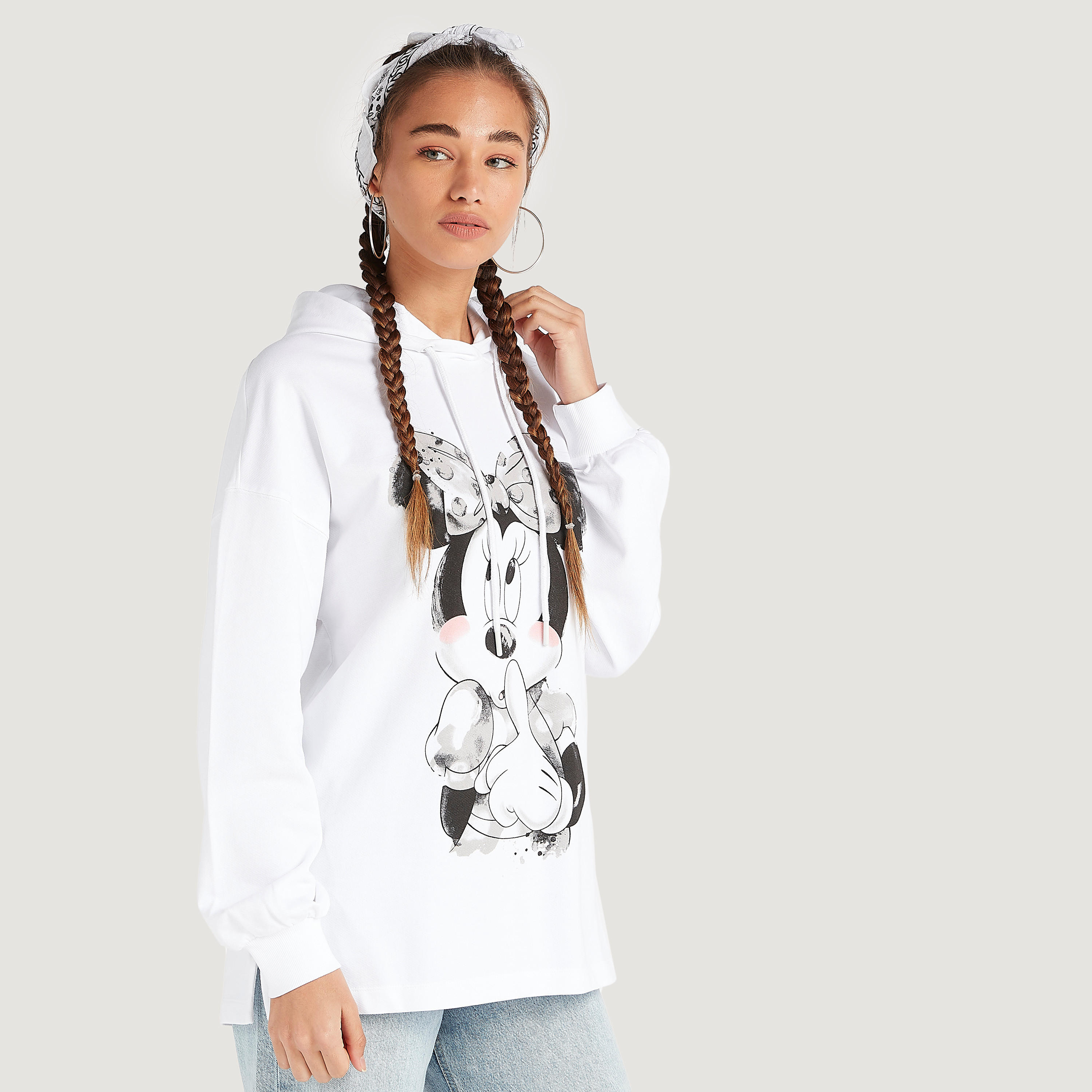 Minnie Mouse Print Oversized Hoodie with Long Sleeves-women-winterwear-hoodiesandsweatshirts-hoodies-image-1
