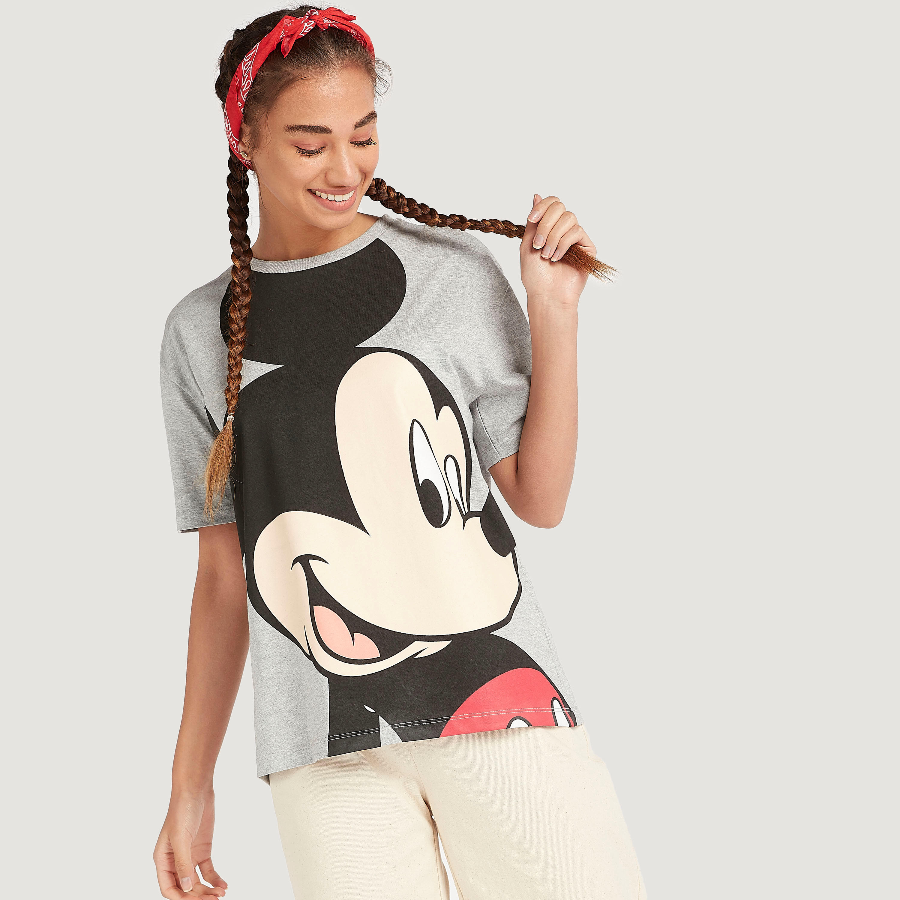 Mickey Mouse Print T-shirt with Short Sleeves and Crew Neck-women-clothing-tshirts-image-1