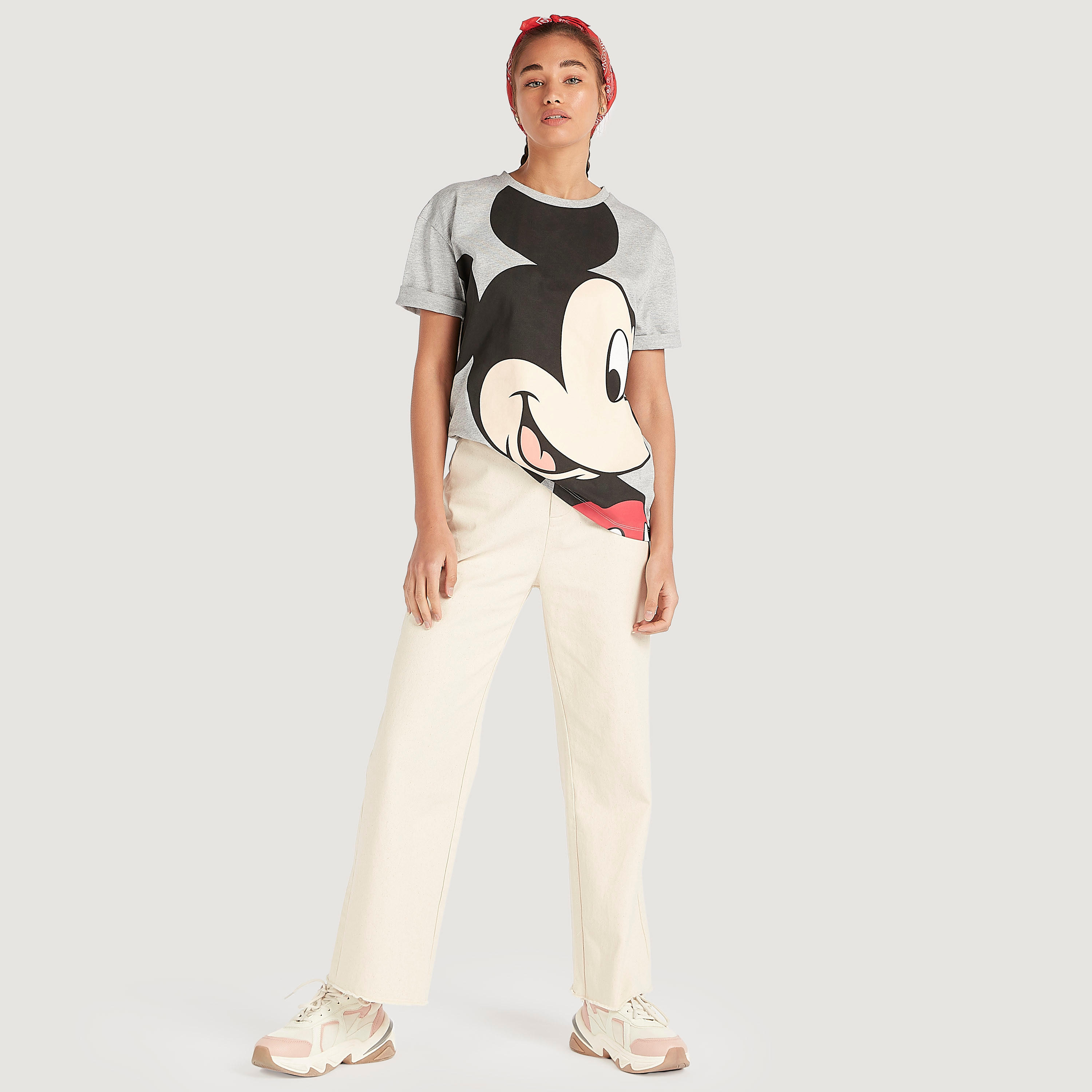 Mickey Mouse Print T-shirt with Short Sleeves and Crew Neck-women-clothing-tshirts-image-2