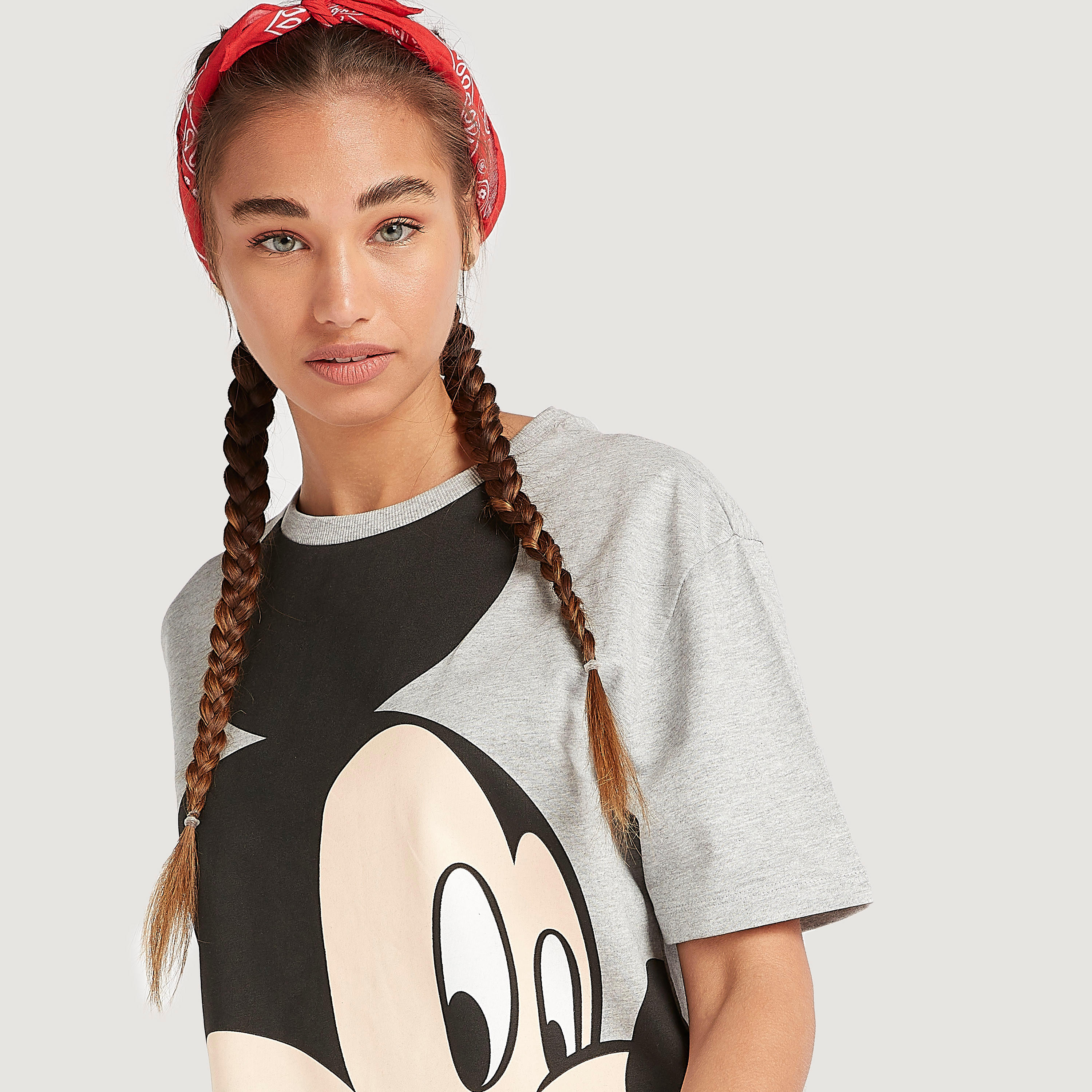 Mickey Mouse Print T-shirt with Short Sleeves and Crew Neck-women-clothing-tshirts-image-3