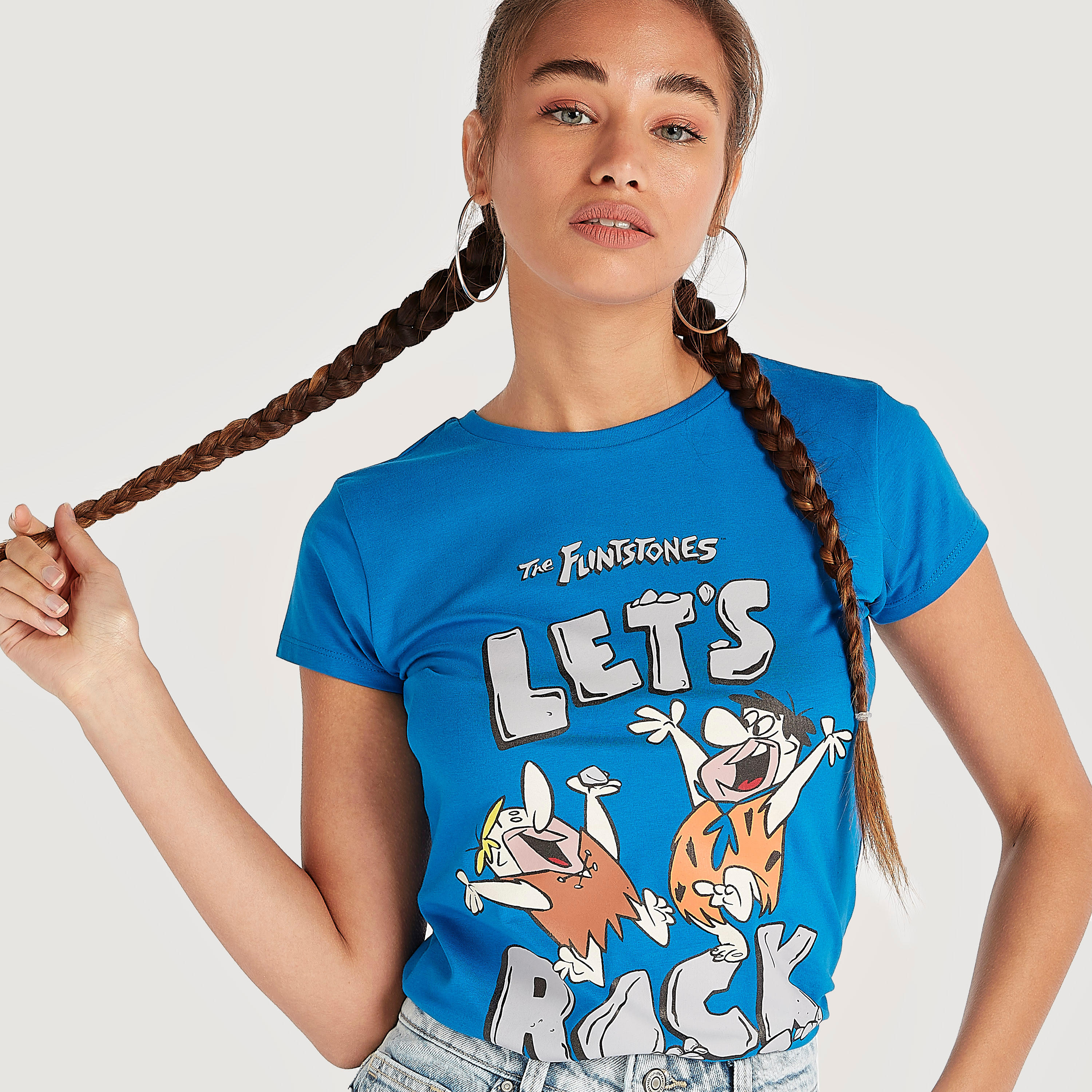 تيشيرت بطبعات ذي فلينستون مع أكمام كاب وياقة ضيّقة-women-clothing-tshirts-image-3
