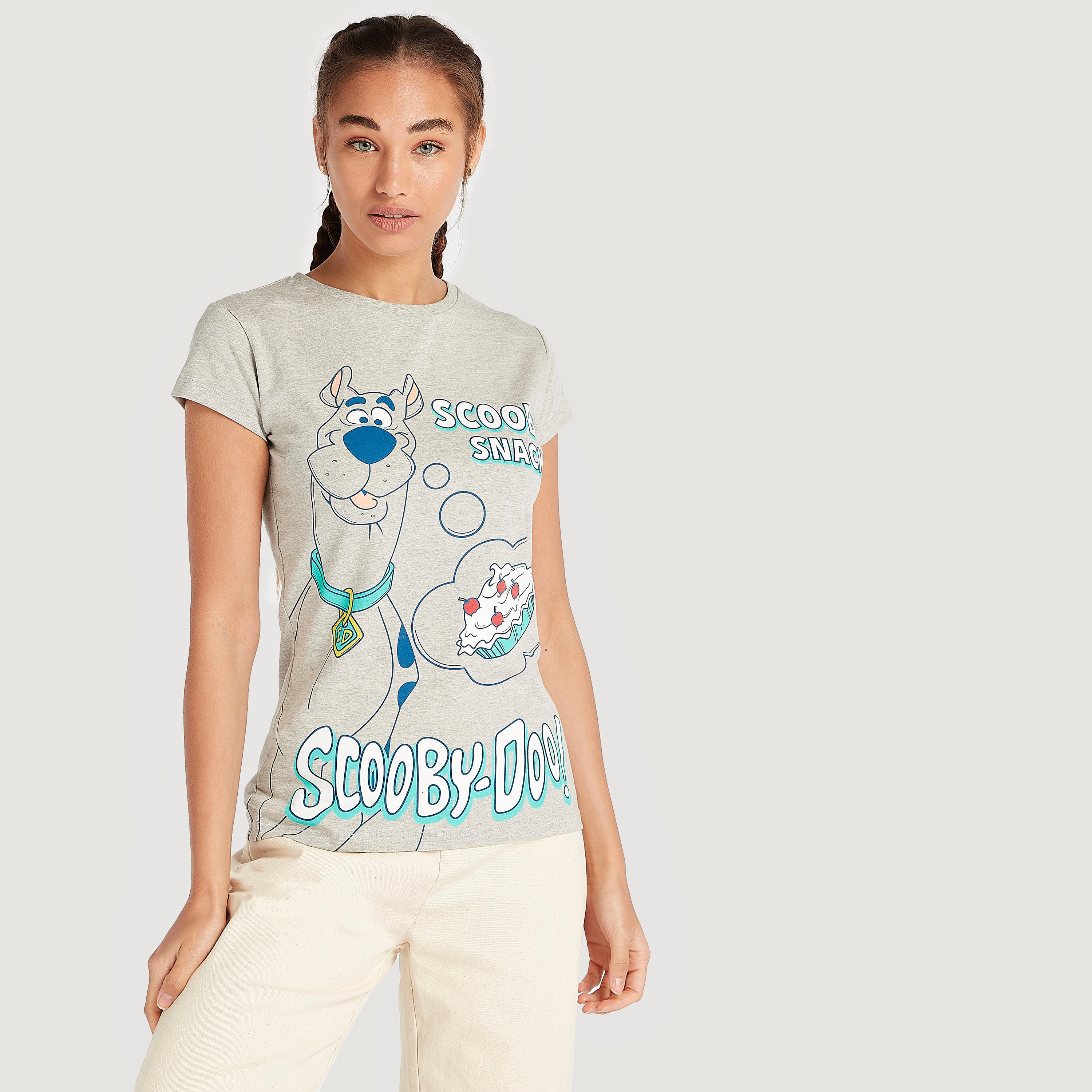Scooby-Doo Print T-shirt with Cap Sleeves and Crew Neck-women-clothing-tshirts-image-1