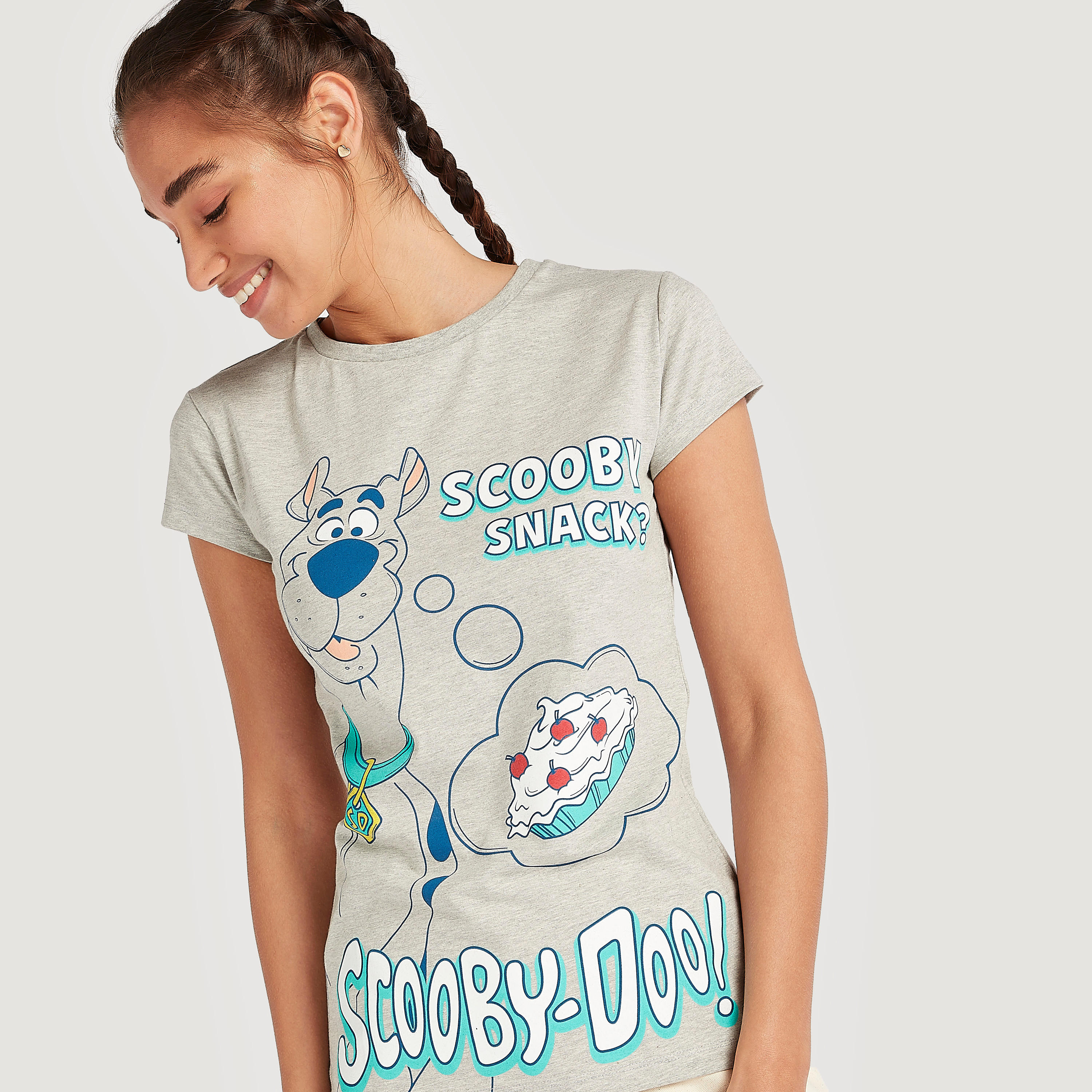 Scooby-Doo Print T-shirt with Cap Sleeves and Crew Neck-women-clothing-tshirts-image-3