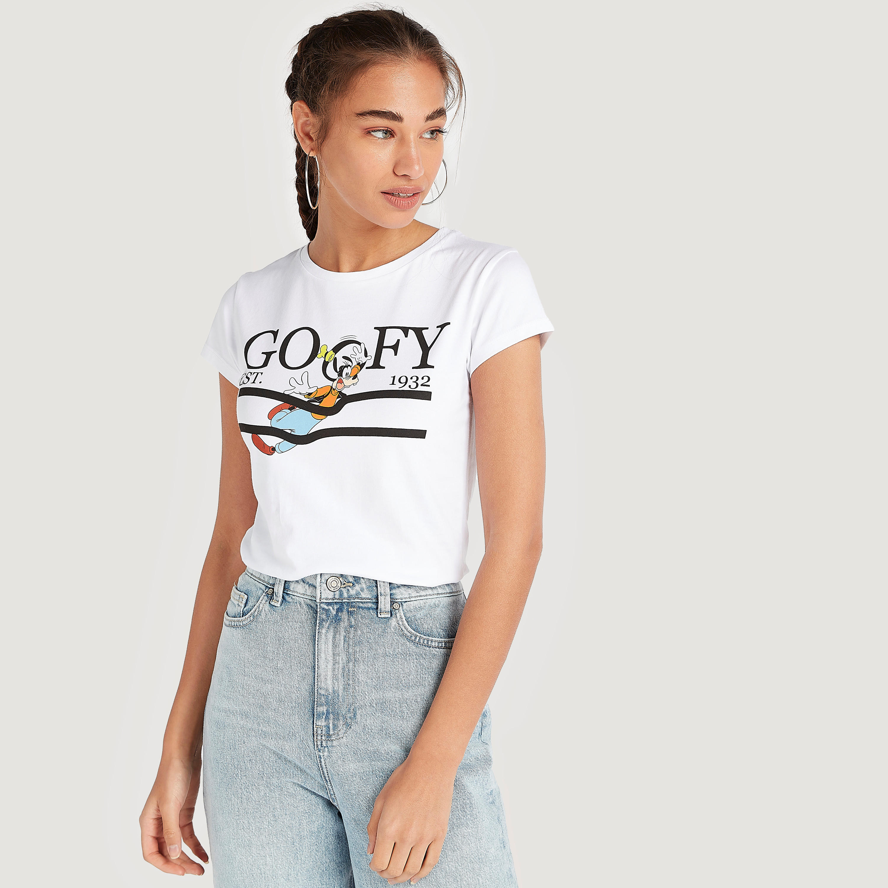 تيشيرت بياقة ضيّقة وأكمام كاب وطبعات من جوفي-women-clothing-tshirts-image-1