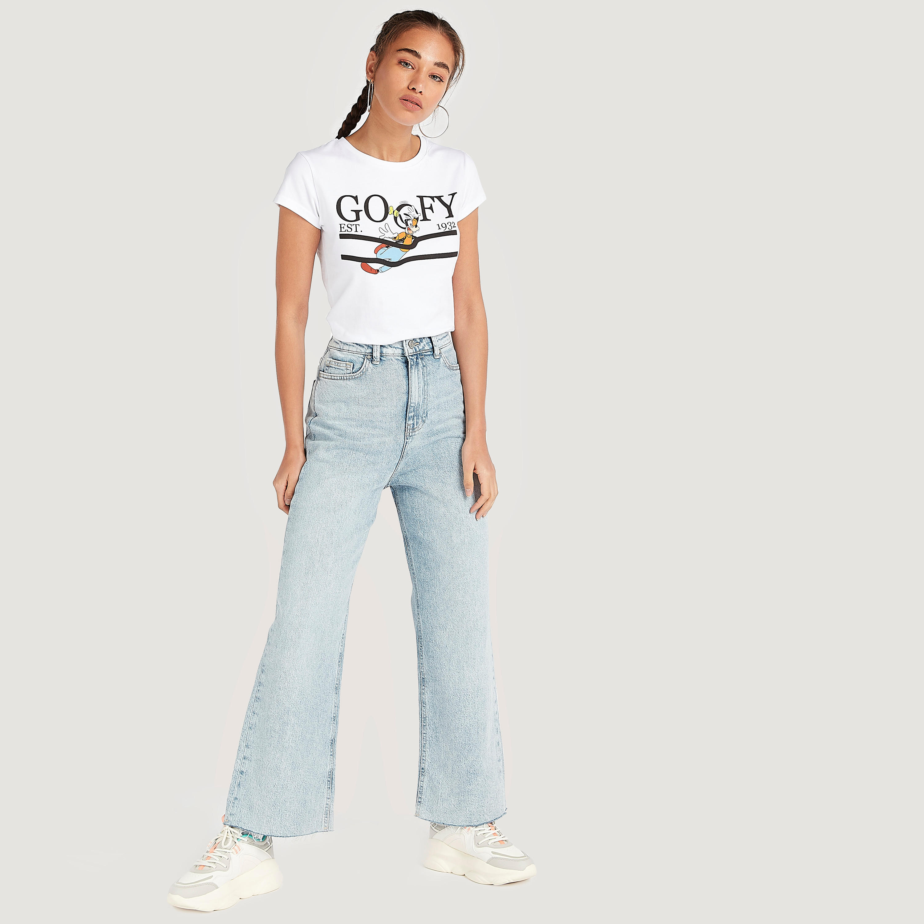 تيشيرت بياقة ضيّقة وأكمام كاب وطبعات من جوفي-women-clothing-tshirts-image-2