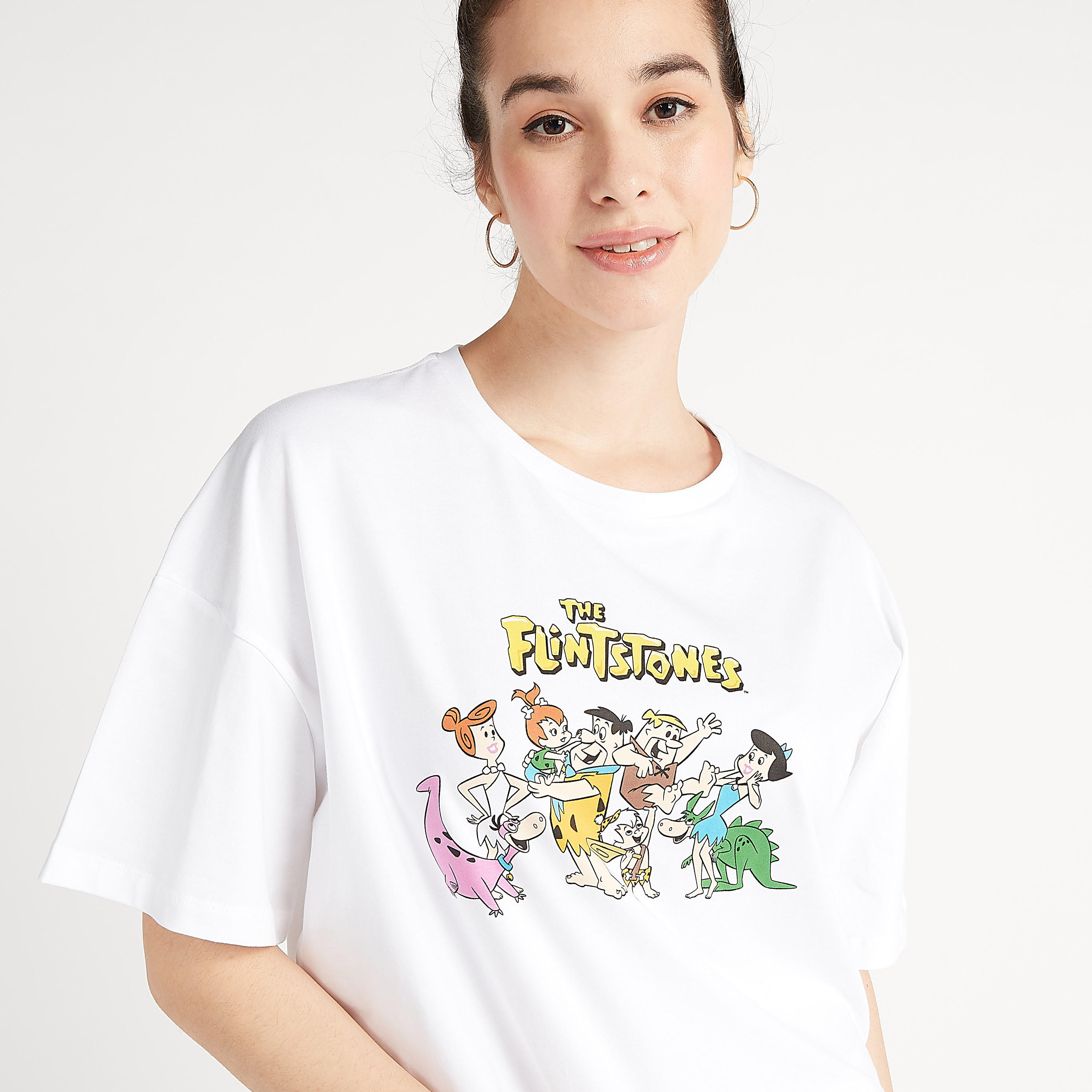 The Flintstones Print Crew Neck T-shirt with Short Sleeves-women-clothing-tshirts-image-1