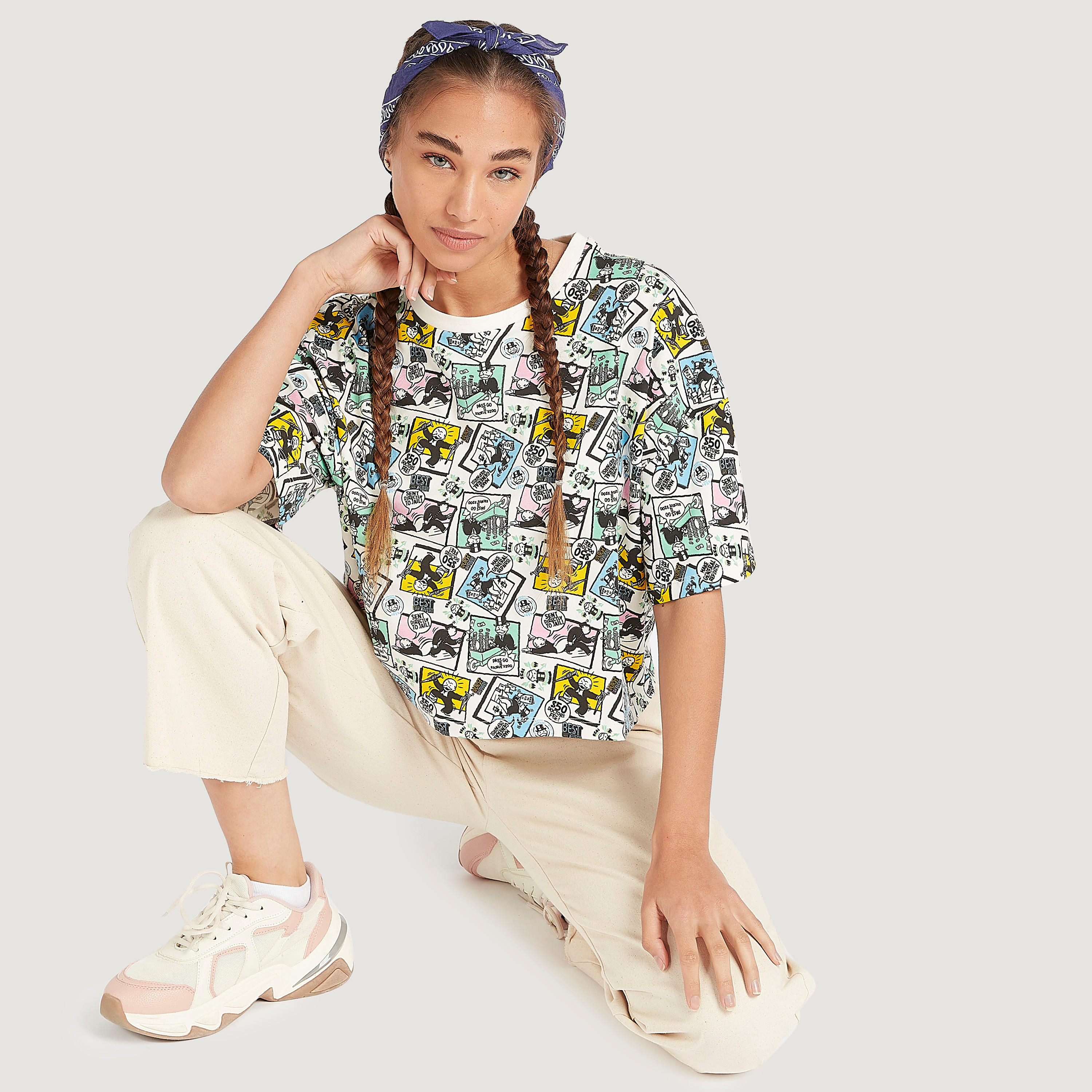 Monopoly Print T-shirt with Short Sleeves and Crew Neck-women-clothing-tshirts-image-2