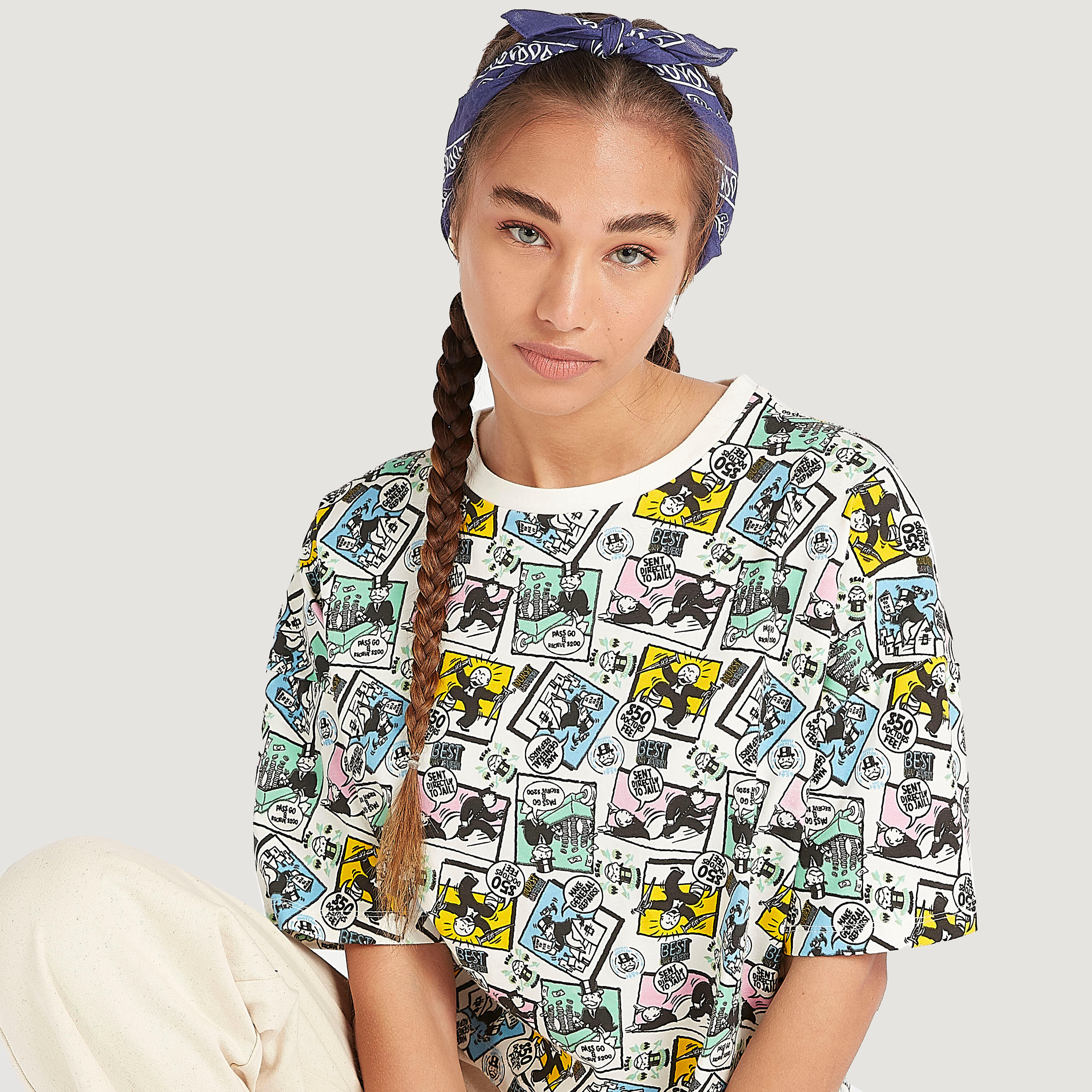 Monopoly Print T-shirt with Short Sleeves and Crew Neck-women-clothing-tshirts-image-3