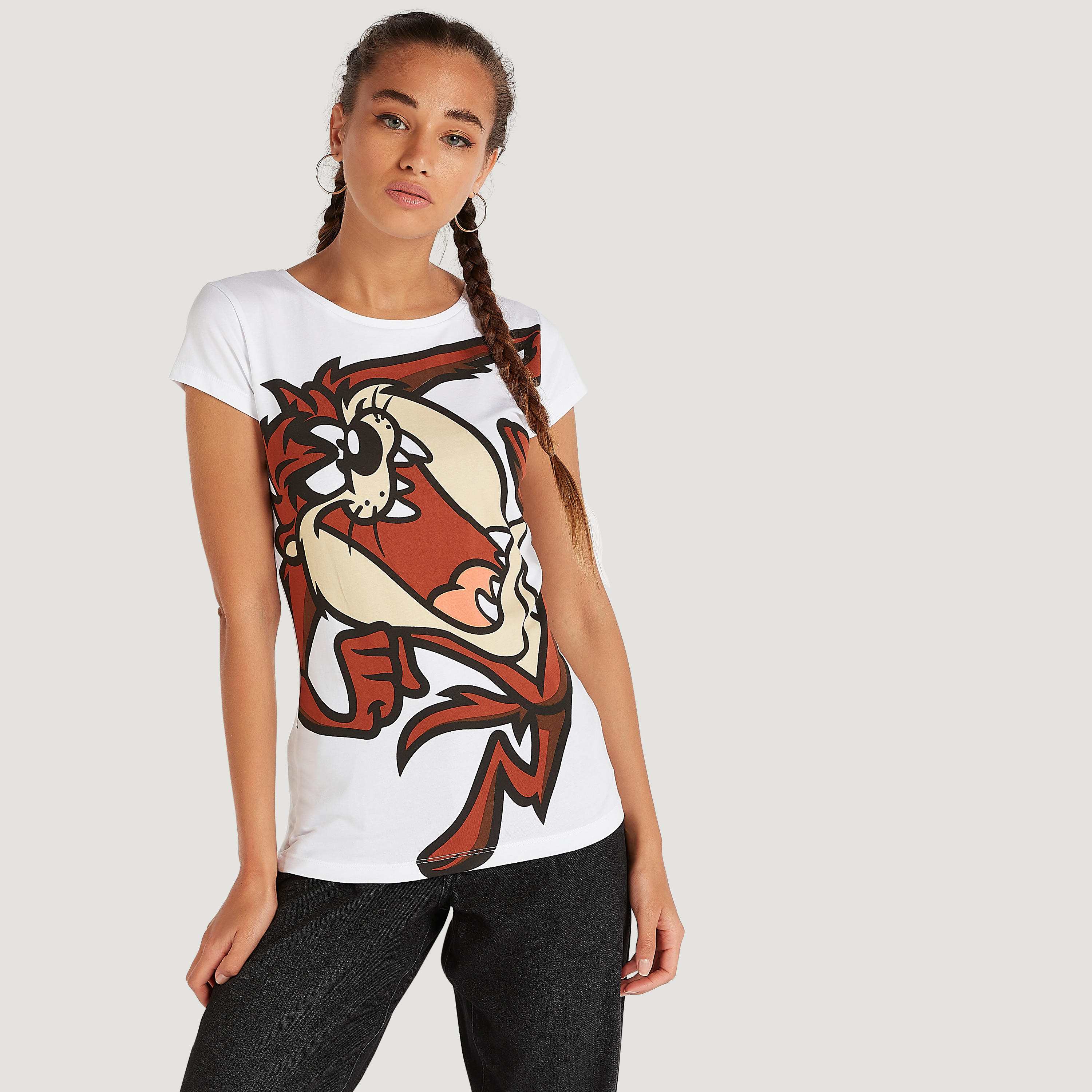 تيشيرت بياقة ضيّقة وأكمام كاب وطَبعات-women-clothing-tshirts-image-5