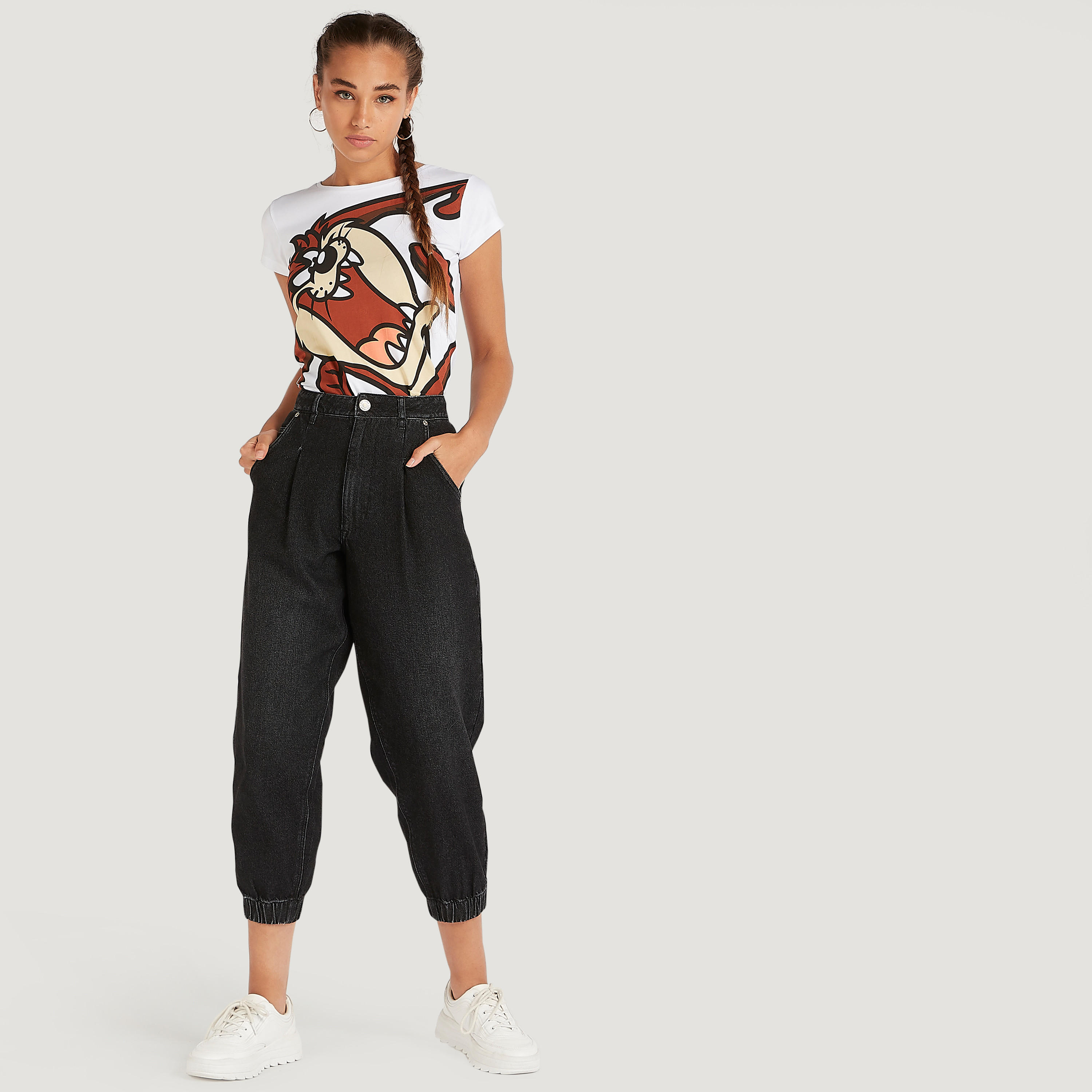 تيشيرت بياقة ضيّقة وأكمام كاب وطَبعات-women-clothing-tshirts-image-1
