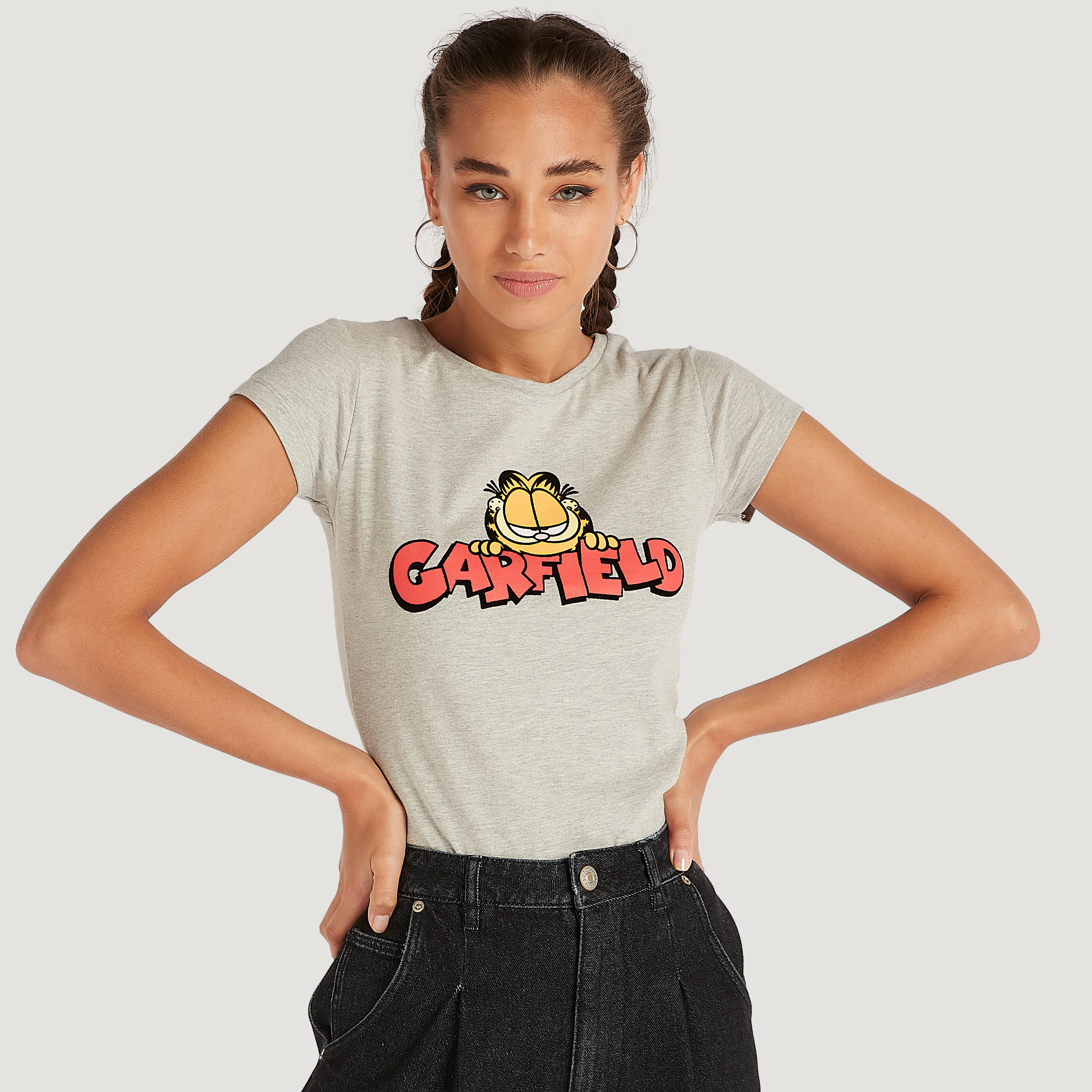 تيشيرت بياقة ضيقَة وأكمام كاب وطبعات غارفيلد-women-clothing-tshirts-image-5