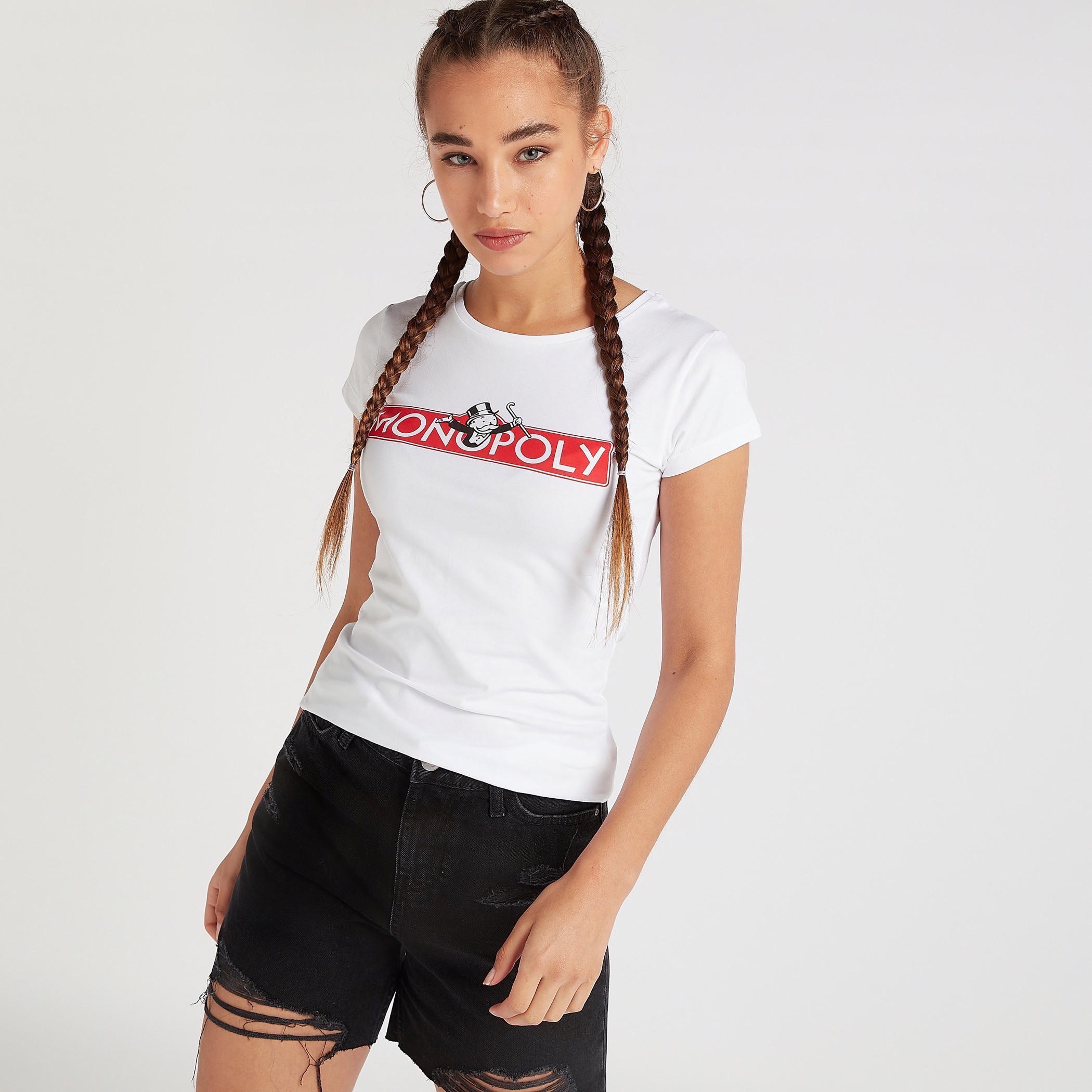 تيشيرت بياقة مستديرة وأكمام قصيرة وطبعات مونوبولي-women-clothing-tshirts-image-1